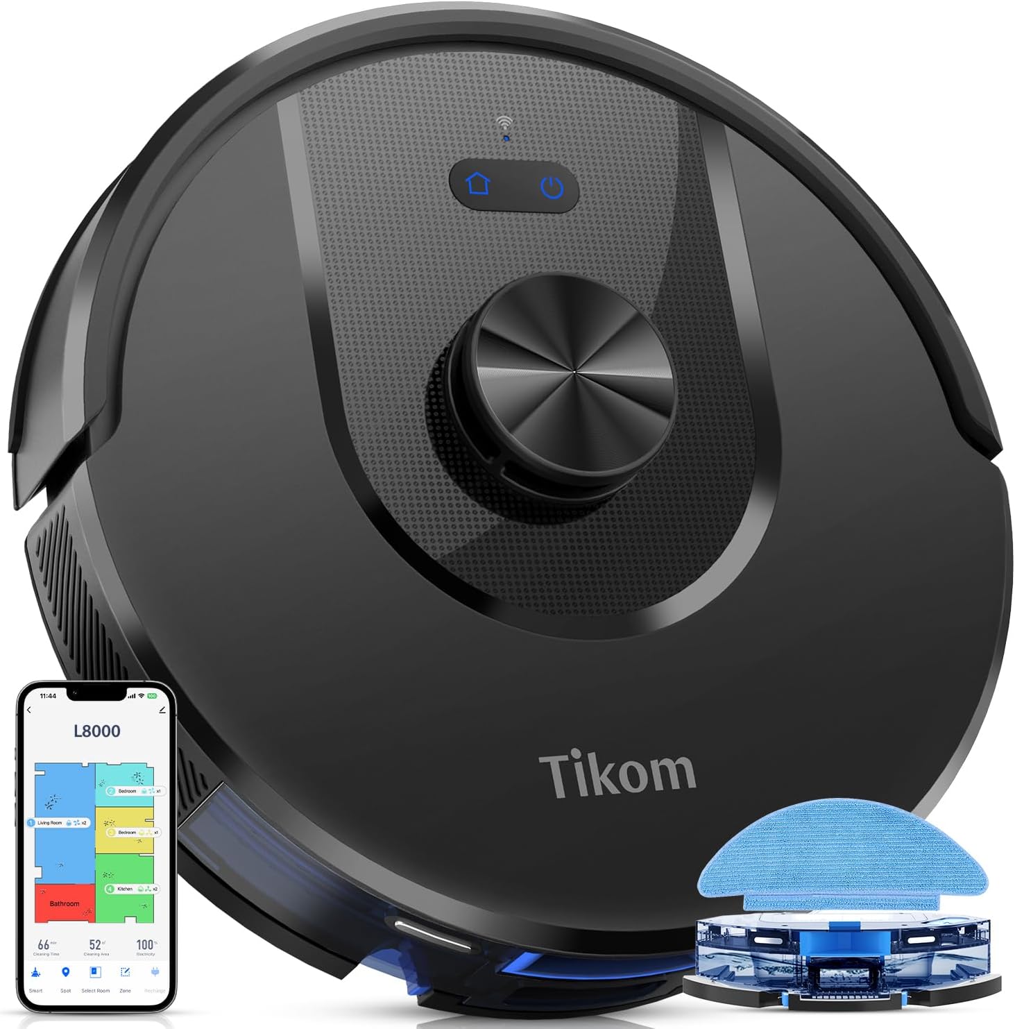 Tikom L8000 Robot Vacuum and Mop with Laser LiDAR Navigation, 3,000Pa Suction, 150-Minute Runtime, Ultra-Quiet 45dB, Self-Charging