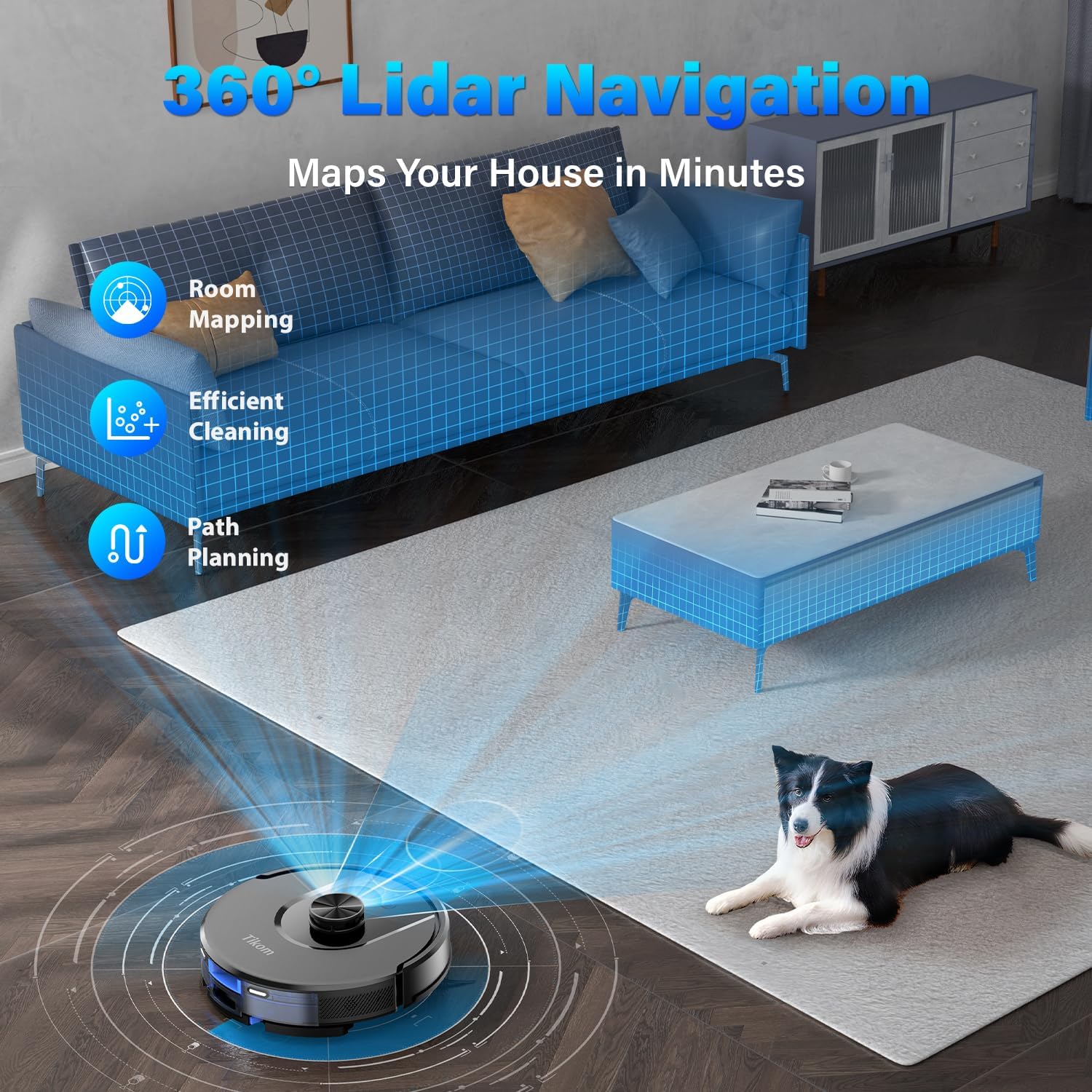 Tikom L8000 Robot Vacuum and Mop with Laser LiDAR Navigation, 3,000Pa Suction, 150-Minute Runtime, Ultra-Quiet 45dB, Self-Charging