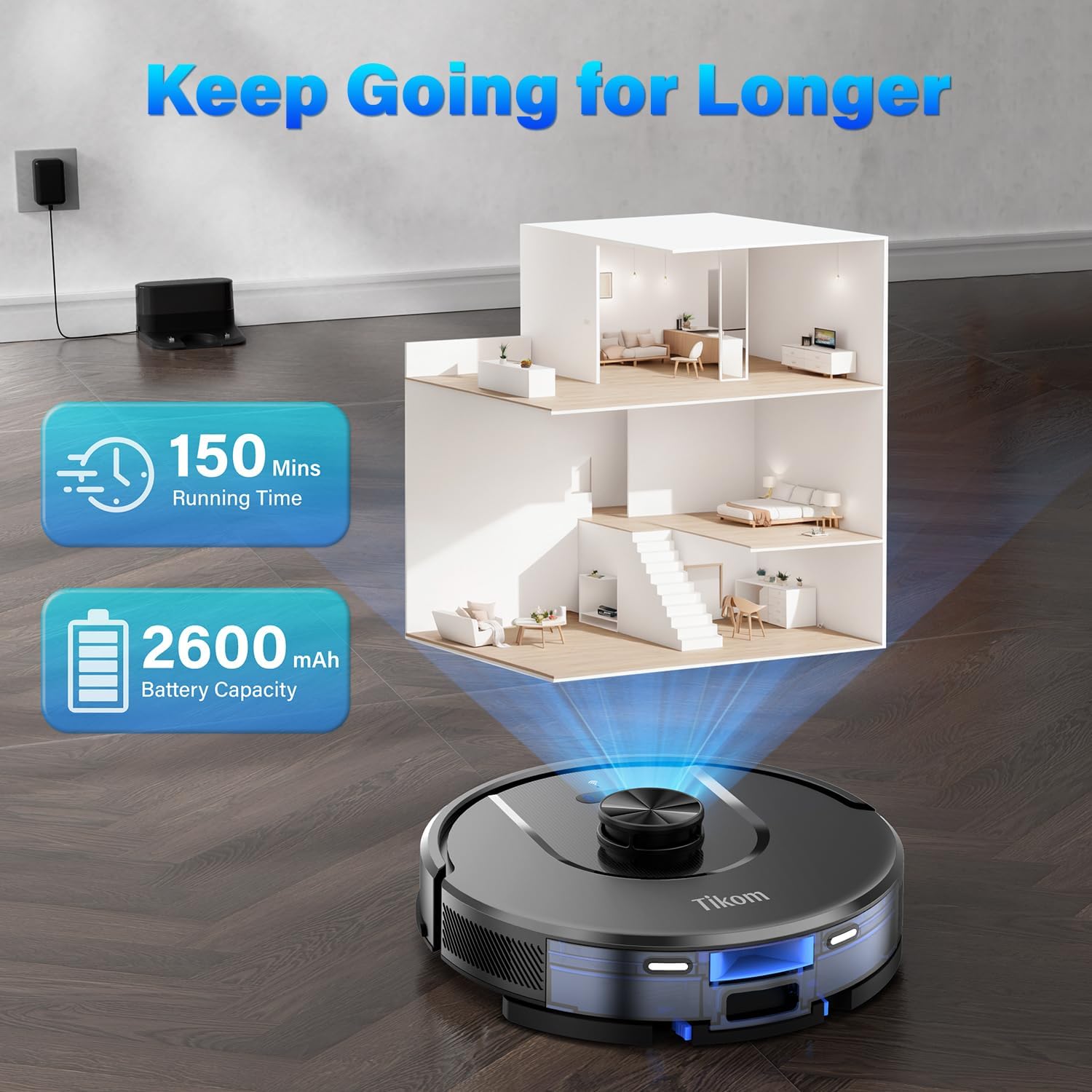 Tikom L8000 Robot Vacuum and Mop with Laser LiDAR Navigation, 3,000Pa Suction, 150-Minute Runtime, Ultra-Quiet 45dB, Self-Charging