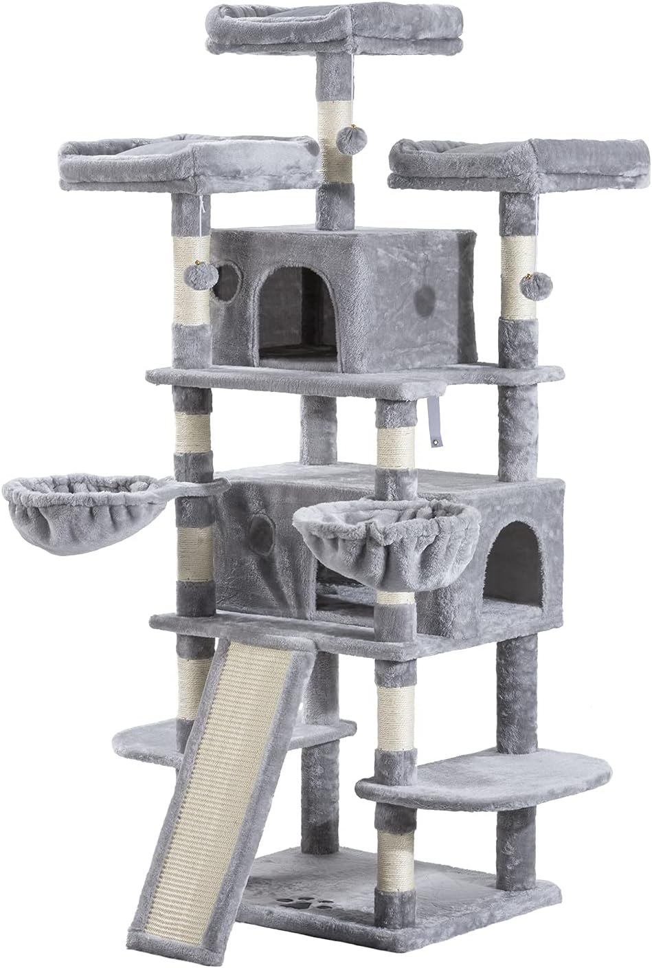 Allewie Multi-Level Cat Tree House with Condo, Scratching Posts, and Towers for Large Cats - 68 Inch, Light Gray