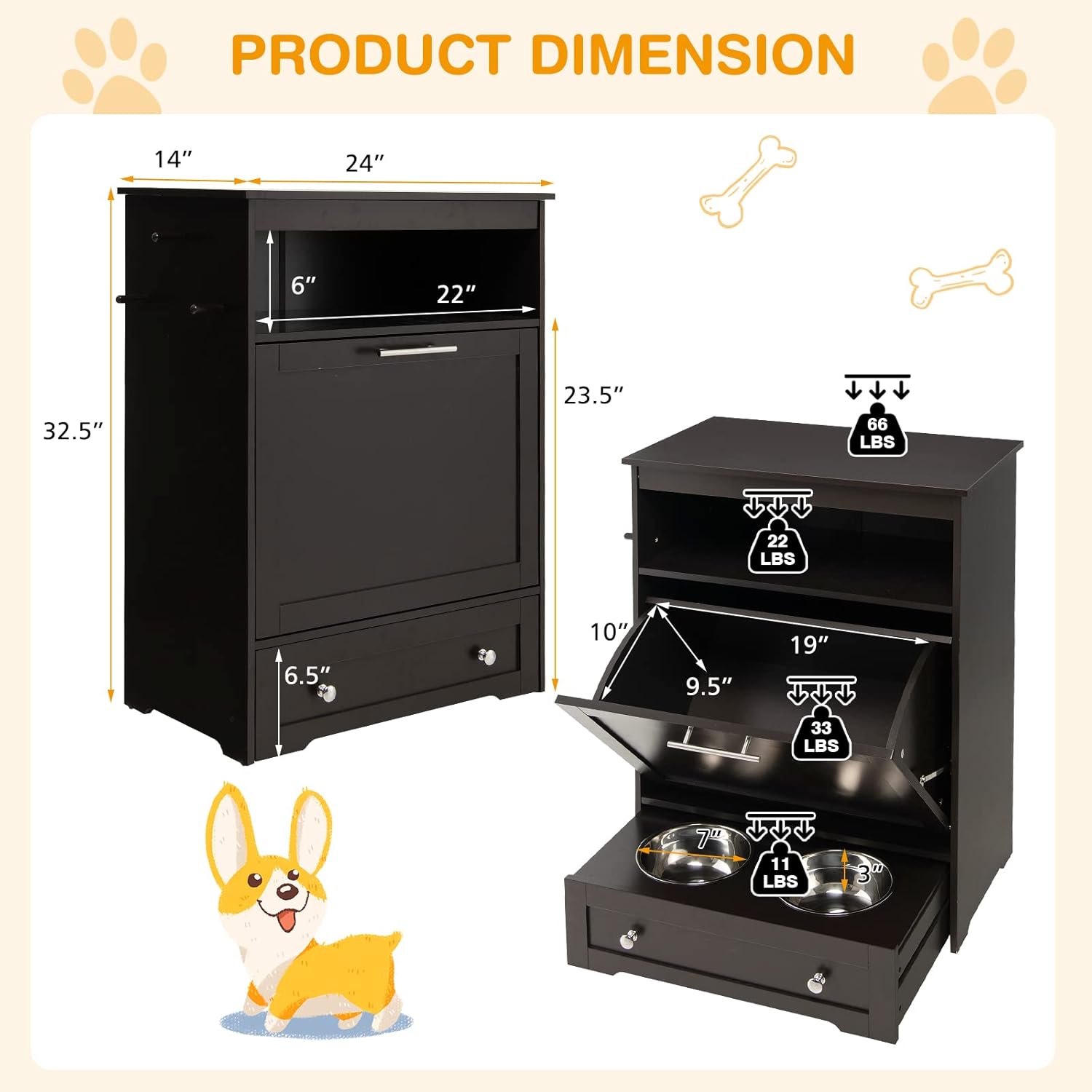 Tangkula Pet Feeding Station: Dog Food Storage Cabinet with Pull-Out Bowls, Organizer for Pet Toys, and Feeding Supplies