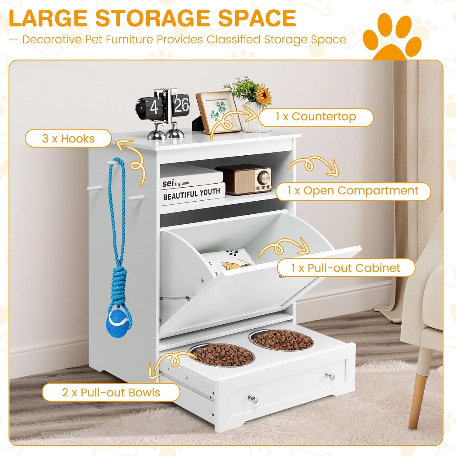 Tangkula Pet Feeding Station: Dog Food Storage Cabinet with Pull-Out Bowls, Organizer for Pet Toys, and Feeding Supplies