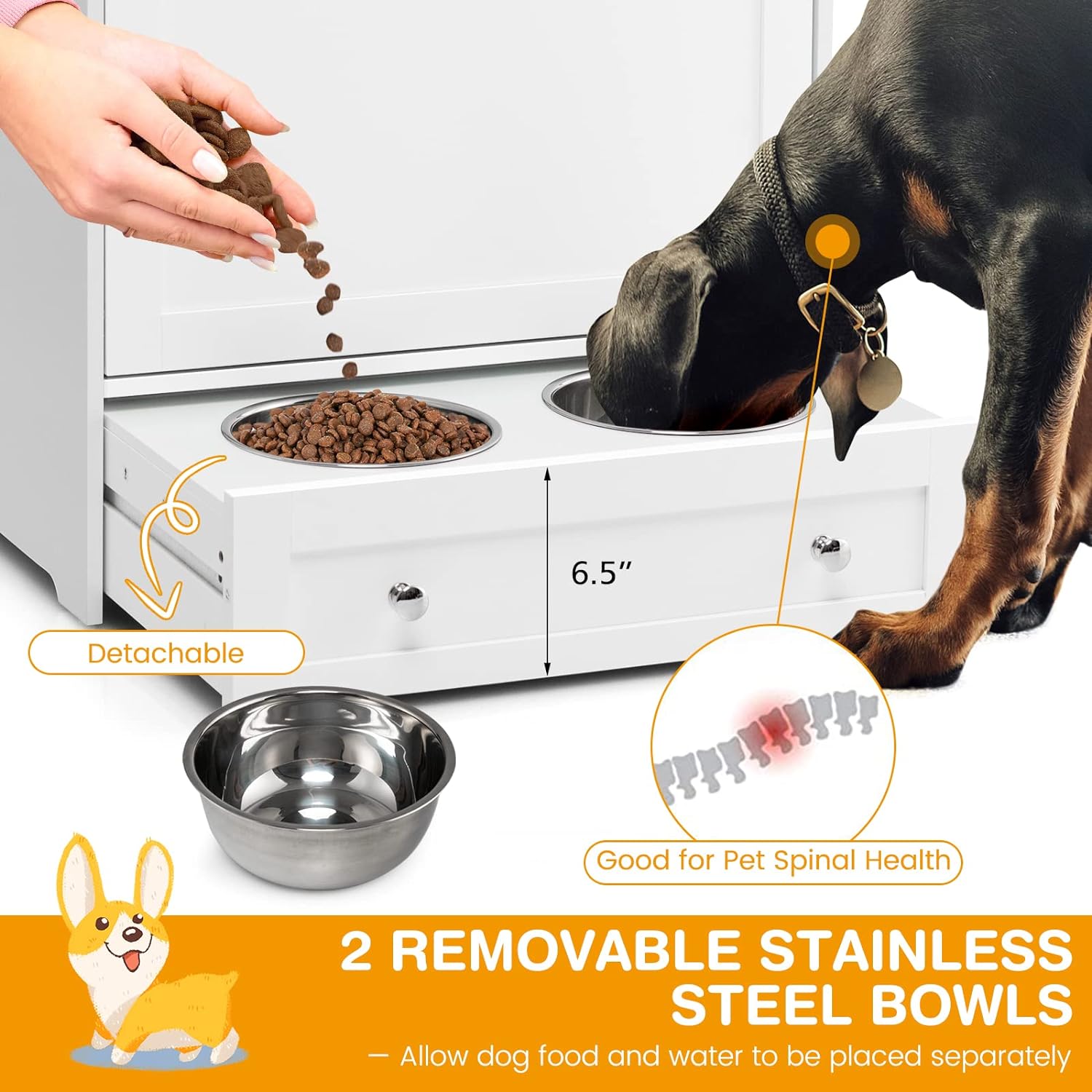 Tangkula Pet Feeding Station: Dog Food Storage Cabinet with Pull-Out Bowls, Organizer for Pet Toys, and Feeding Supplies