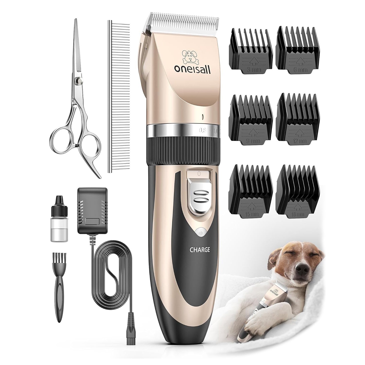 Oneisall Low-Noise Rechargeable Cordless Dog & Cat Clippers - Quiet & Efficient Pet Grooming Kit