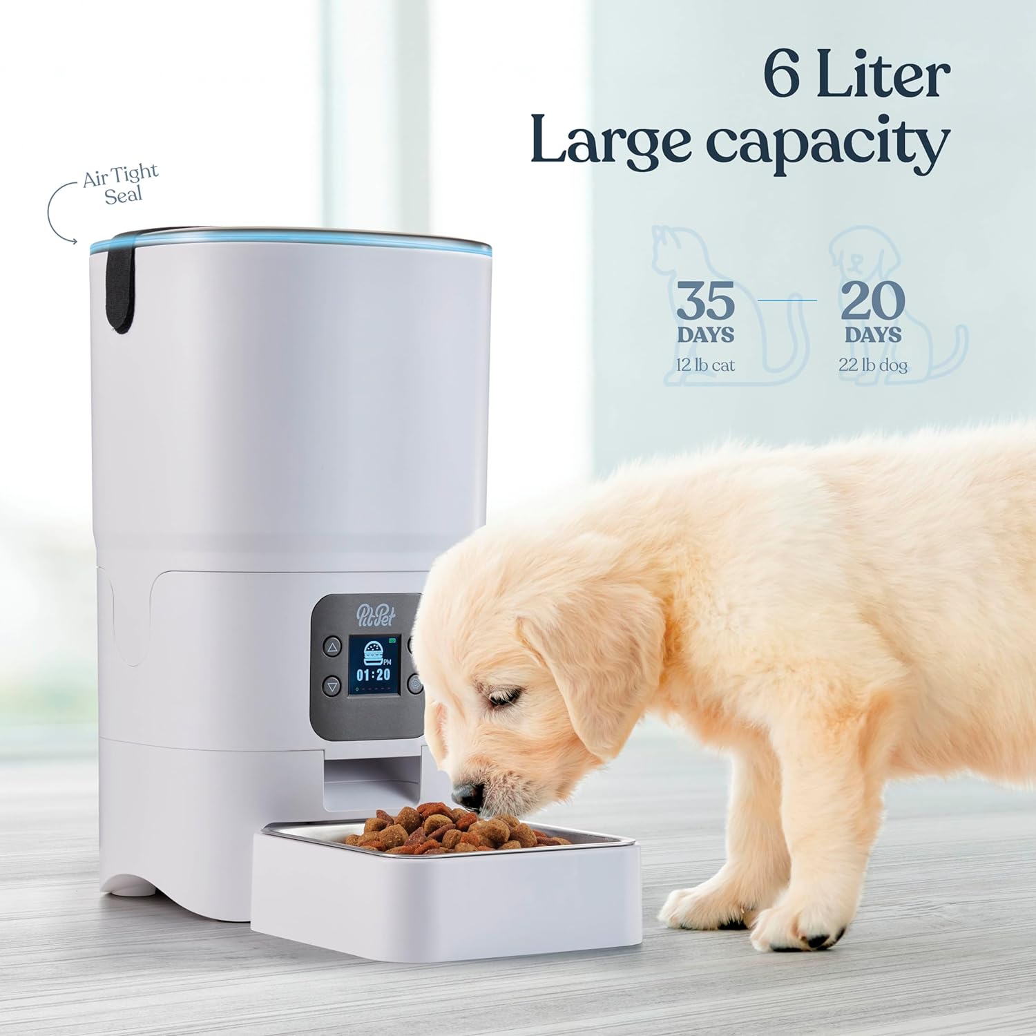 Smart Automatic Cat Feeder - 6-Liter Capacity with LCD Screen, Portion Control, Voice Recorder, and Desiccant Bag for Freshness