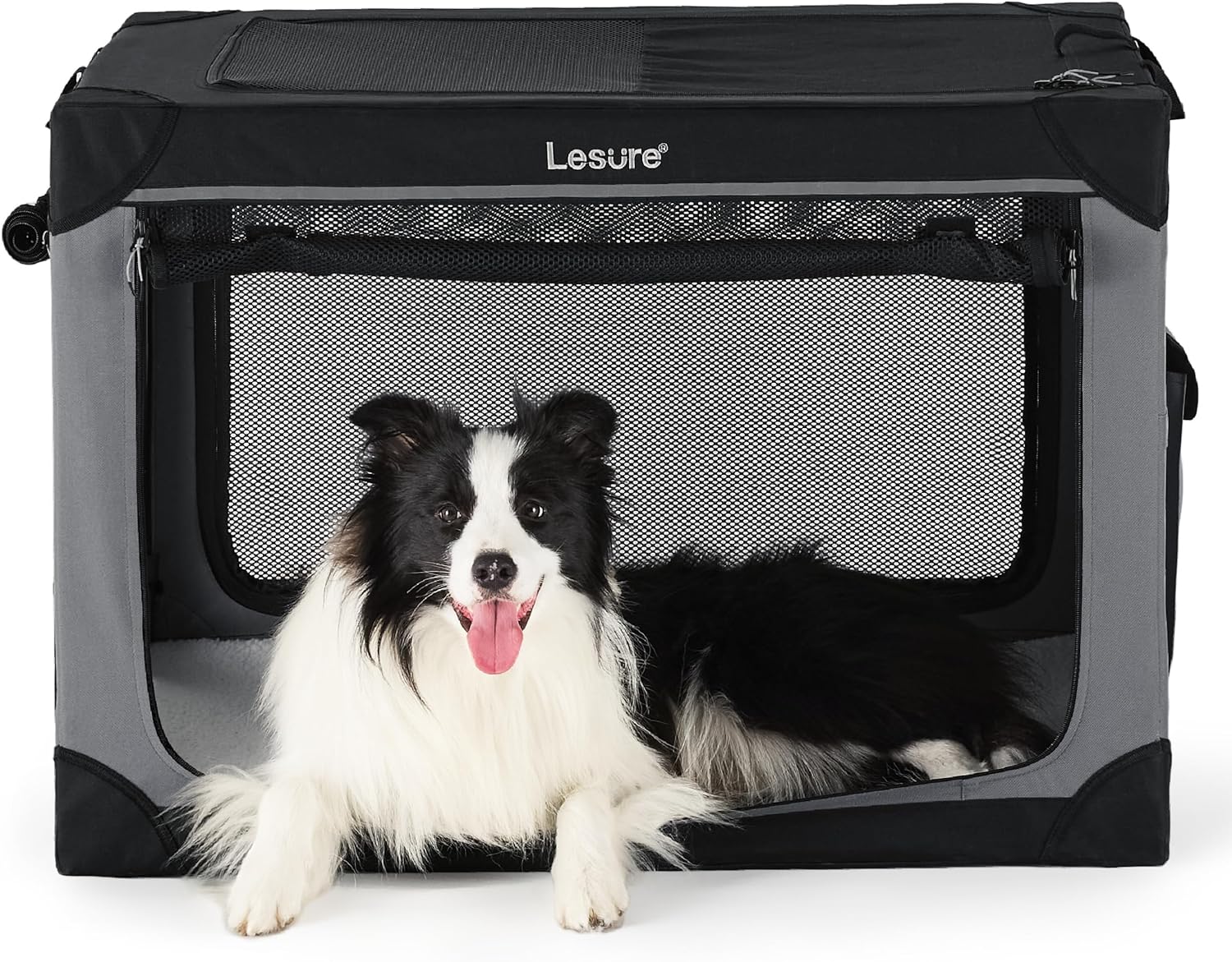 Lesure Soft Collapsible Dog Crate - Portable 36-Inch Travel Kennel for Large Dogs, 4-Door Foldable Pet Carrier