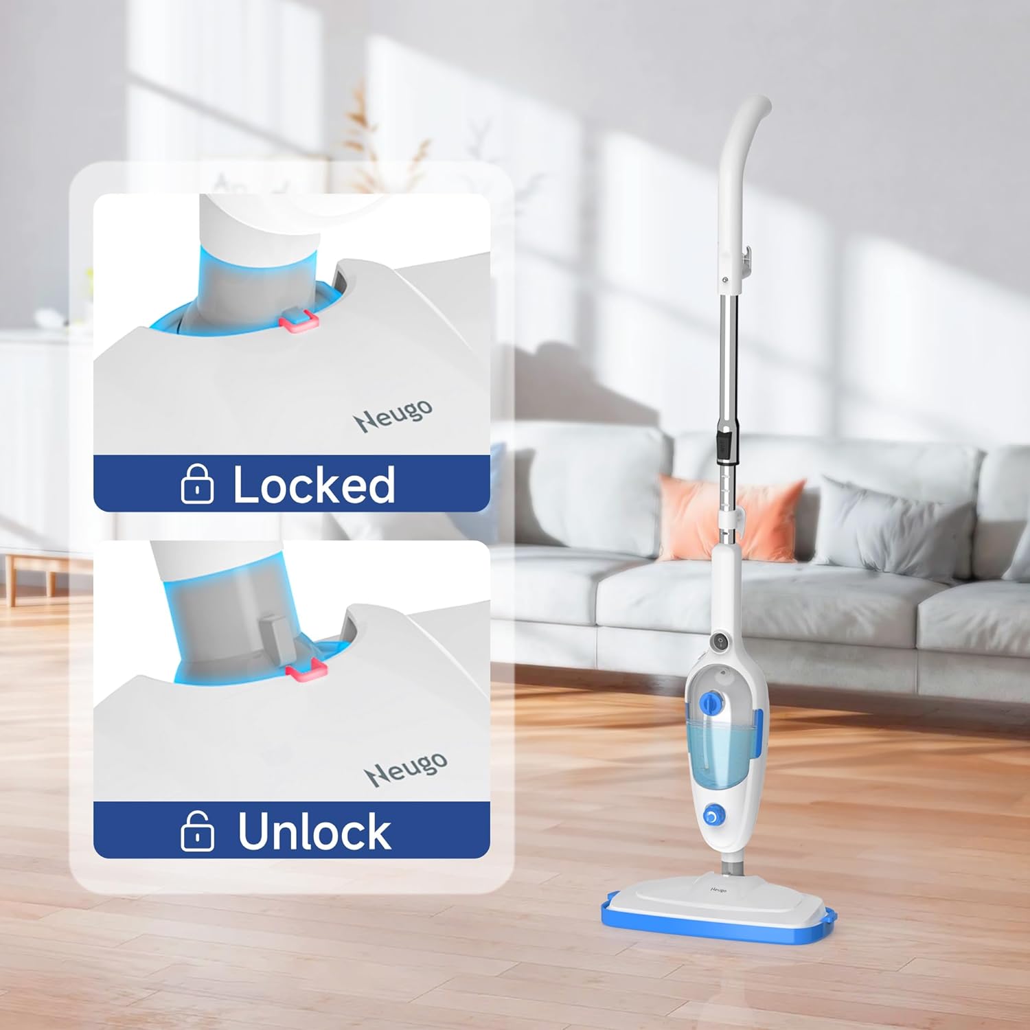 Neugo Steam Mop - Versatile Floor Cleaner for Hardwood, Vinyl, Laminate, Tile, and Carpet with Adjustable Steam Modes