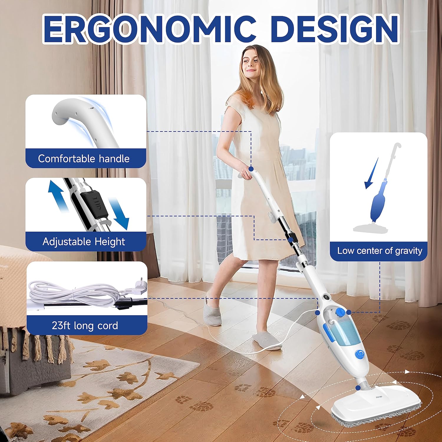 Neugo Steam Mop - Versatile Floor Cleaner for Hardwood, Vinyl, Laminate, Tile, and Carpet with Adjustable Steam Modes