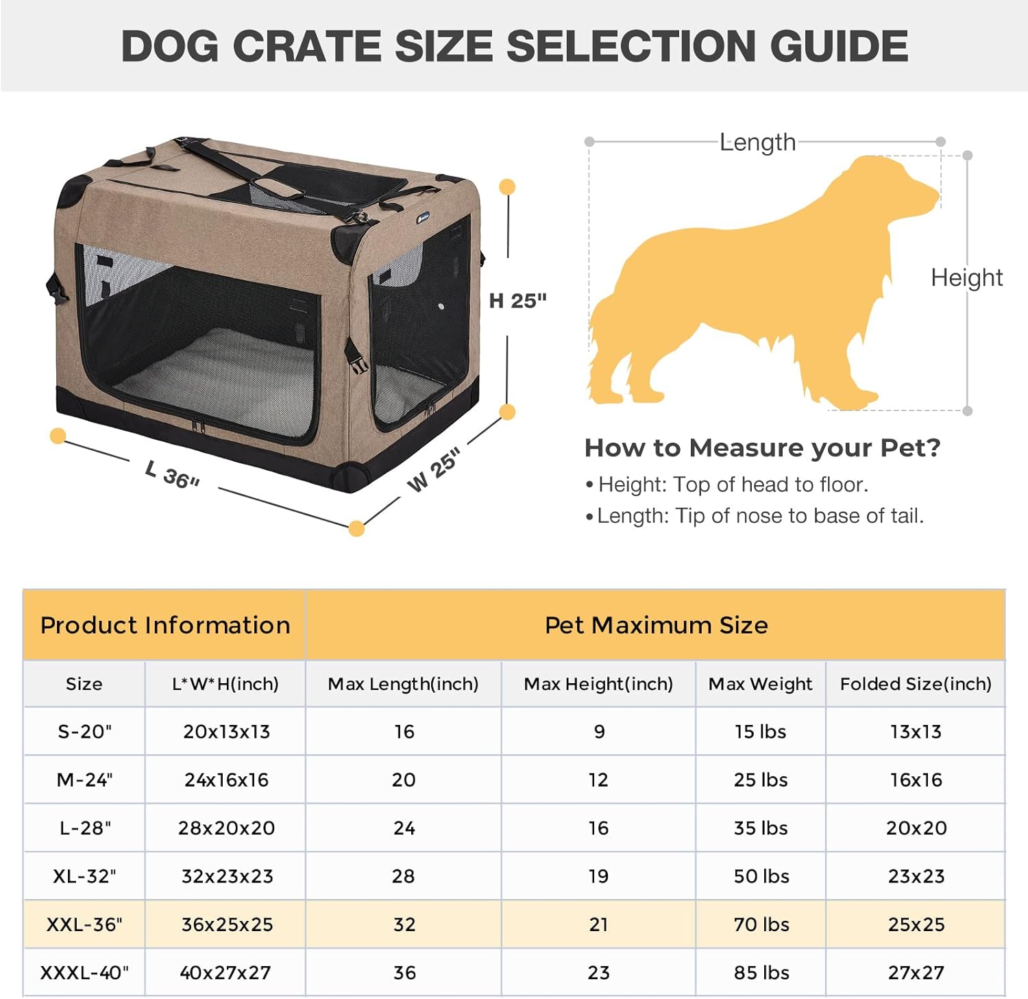 Veehoo Tragbare, zusammenklappbare, weiche Hundebox, 91,4 cm große, zusammenklappbare Haustierhütte mit 3 Türen für das Boxentraining