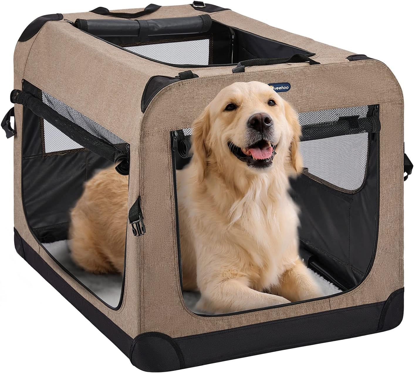 Veehoo Portable Folding Soft Dog Crate, 36" Collapsible Pet Kennel with 3 Doors for Crate Training