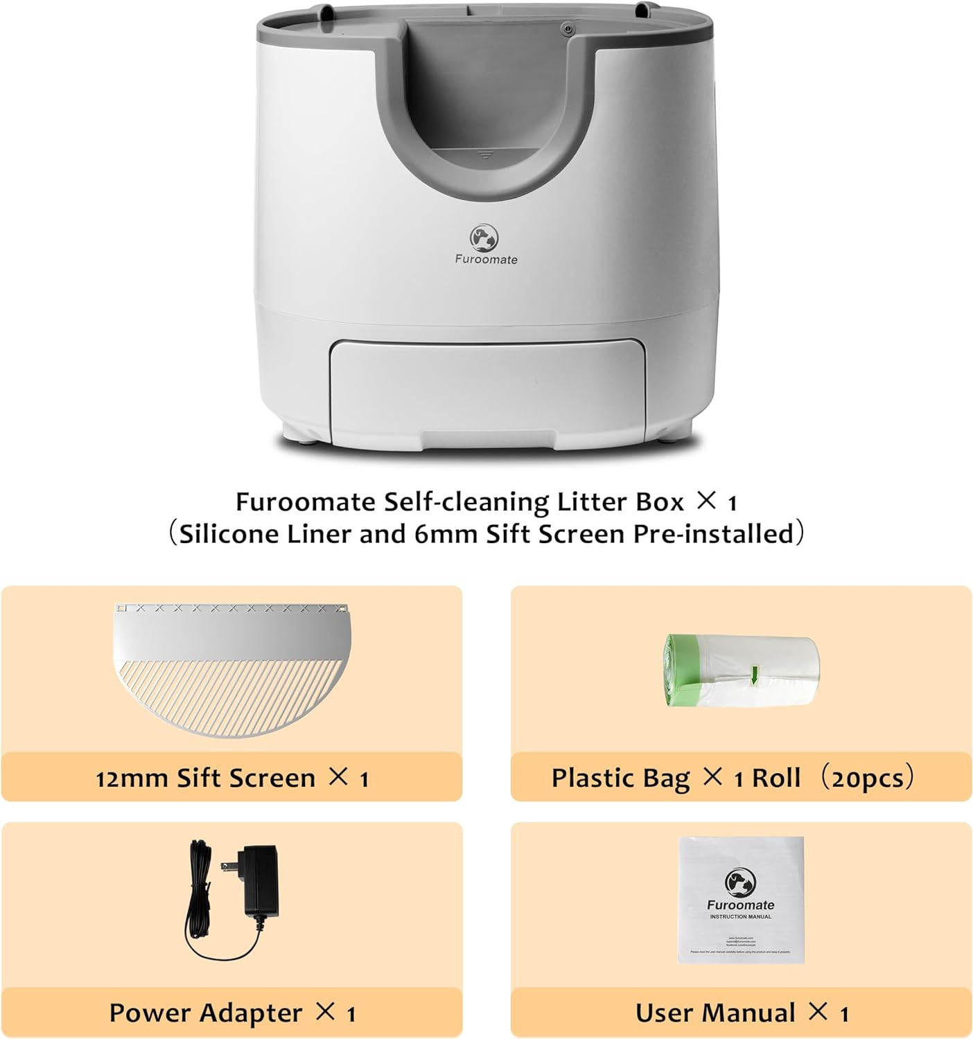 Furoomate Self-Cleaning Litter Box - Large Capacity, Open-Top Design, Automatic Cat Litter Box with Safety Features