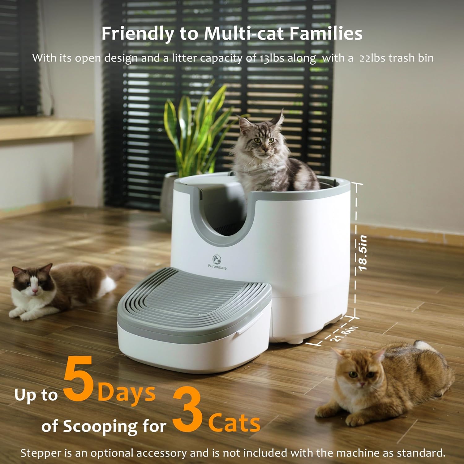 Furoomate Self-Cleaning Litter Box - Large Capacity, Open-Top Design, Automatic Cat Litter Box with Safety Features