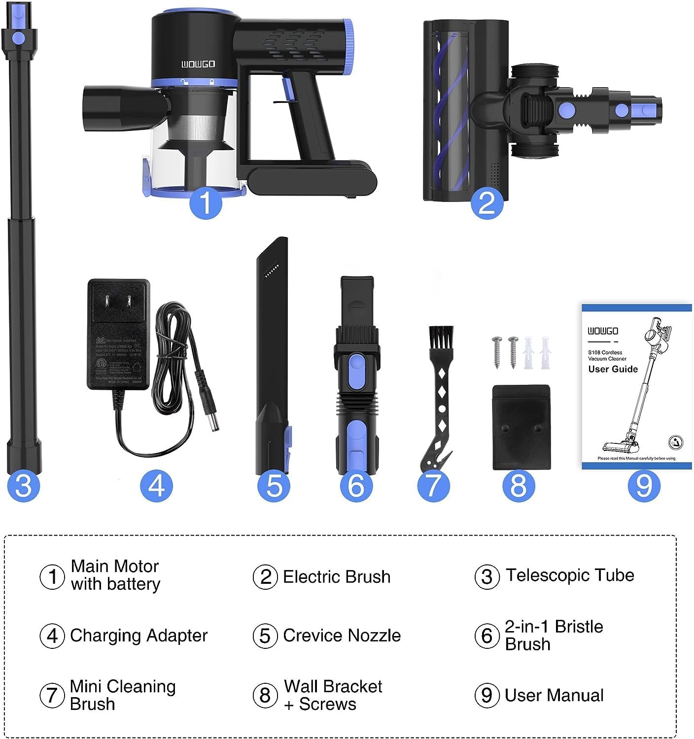 WOWGO 6-in-1 Cordless Vacuum Cleaner, Handheld and Stick Vacuum with 40-Minute Runtime