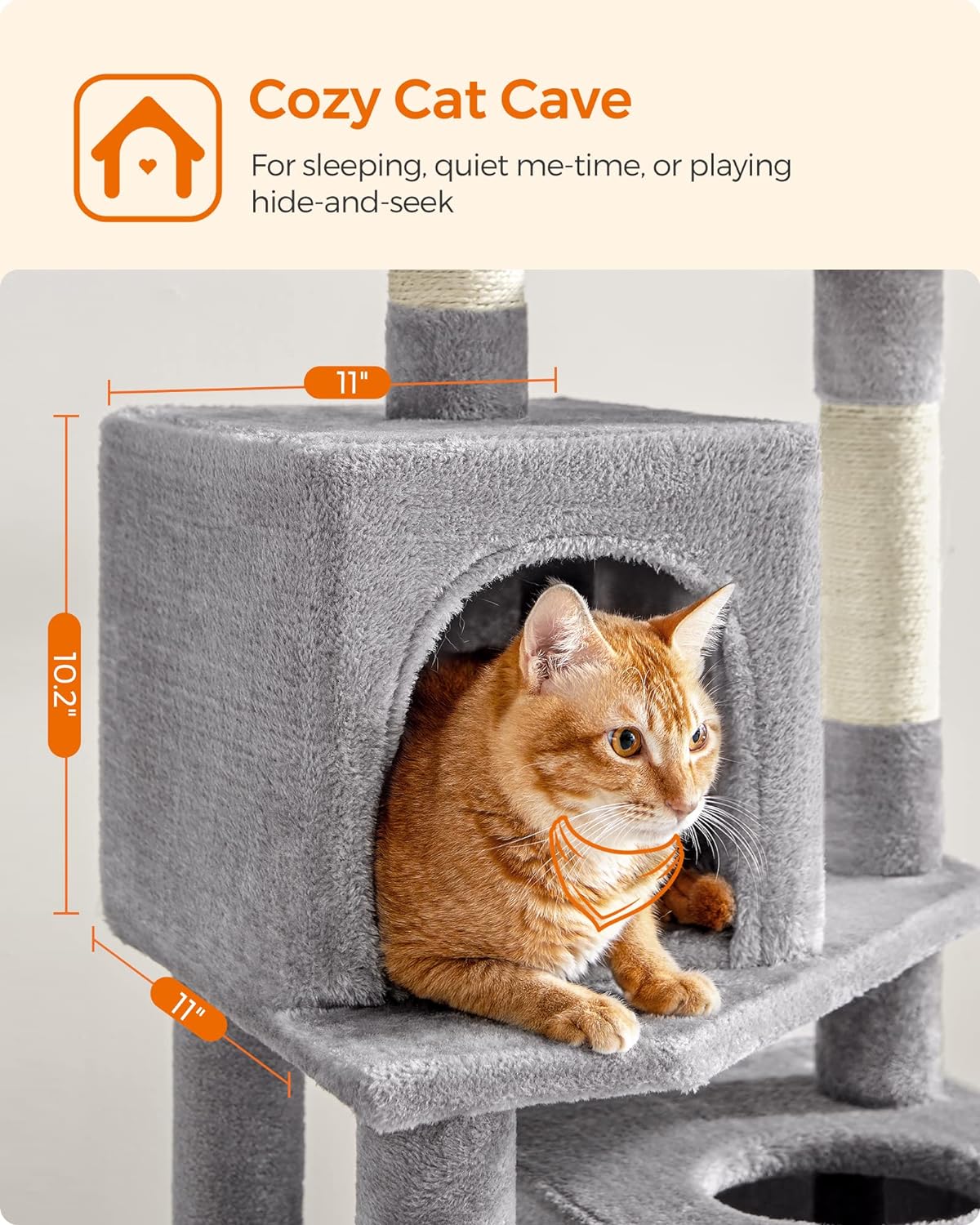 Feandrea 61-Inch Indoor Cat Tower: Multi-Level Cat Tree with Plush Perches, Spacious Caves, Hammock, and 5 Scratching Posts