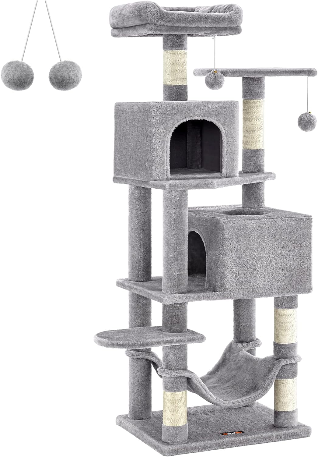 Feandrea 61-Inch Indoor Cat Tower: Multi-Level Cat Tree with Plush Perches, Spacious Caves, Hammock, and 5 Scratching Posts