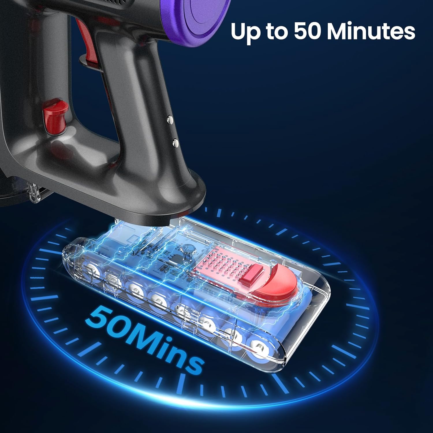 High-Power Cordless Vacuum Cleaner with Touch Display, 550W, 45Kpa Suction, 50-Minute Runtime