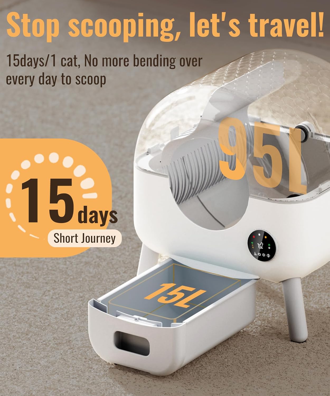 Self-Cleaning Cat Litter Box - 25-Gallon Automatic Litter Box with App Control