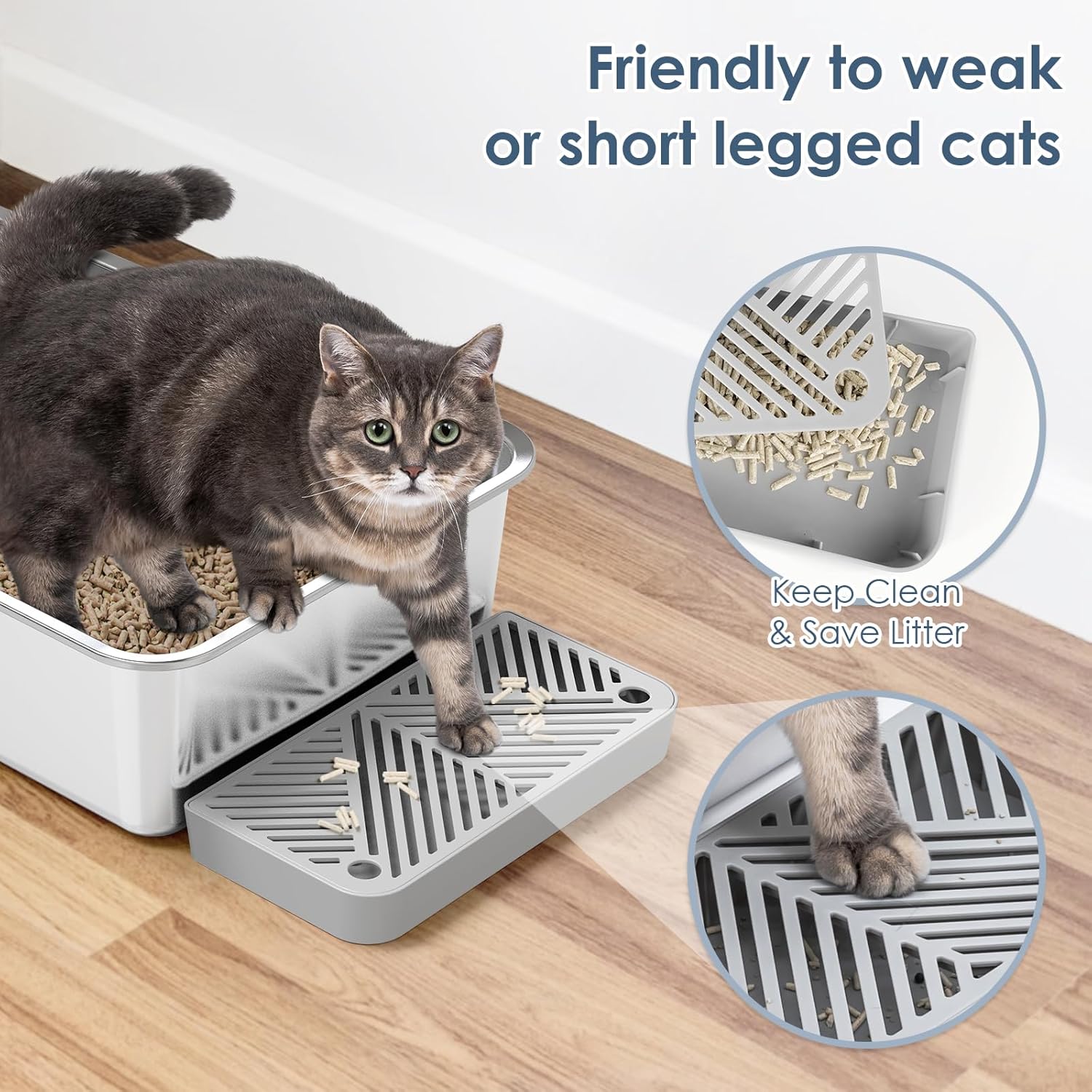 2-Pack XL Stainless Steel Cat Litter Boxes with High Sides for Large or Multiple Cats - Non-Stick, Easy to Clean, 23.6" x 16" x 6"