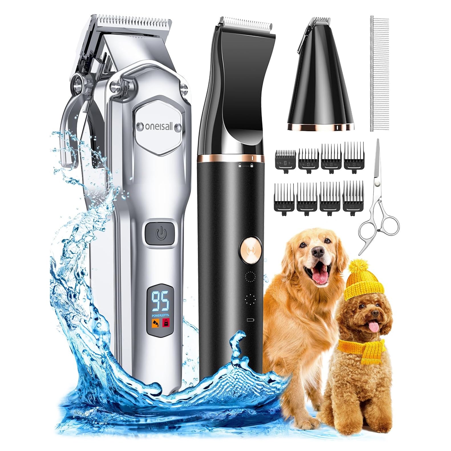 All-in-One Professional Dog Grooming Kit for Thick Coats - Quiet, Rechargeable, Cordless Pet Clippers