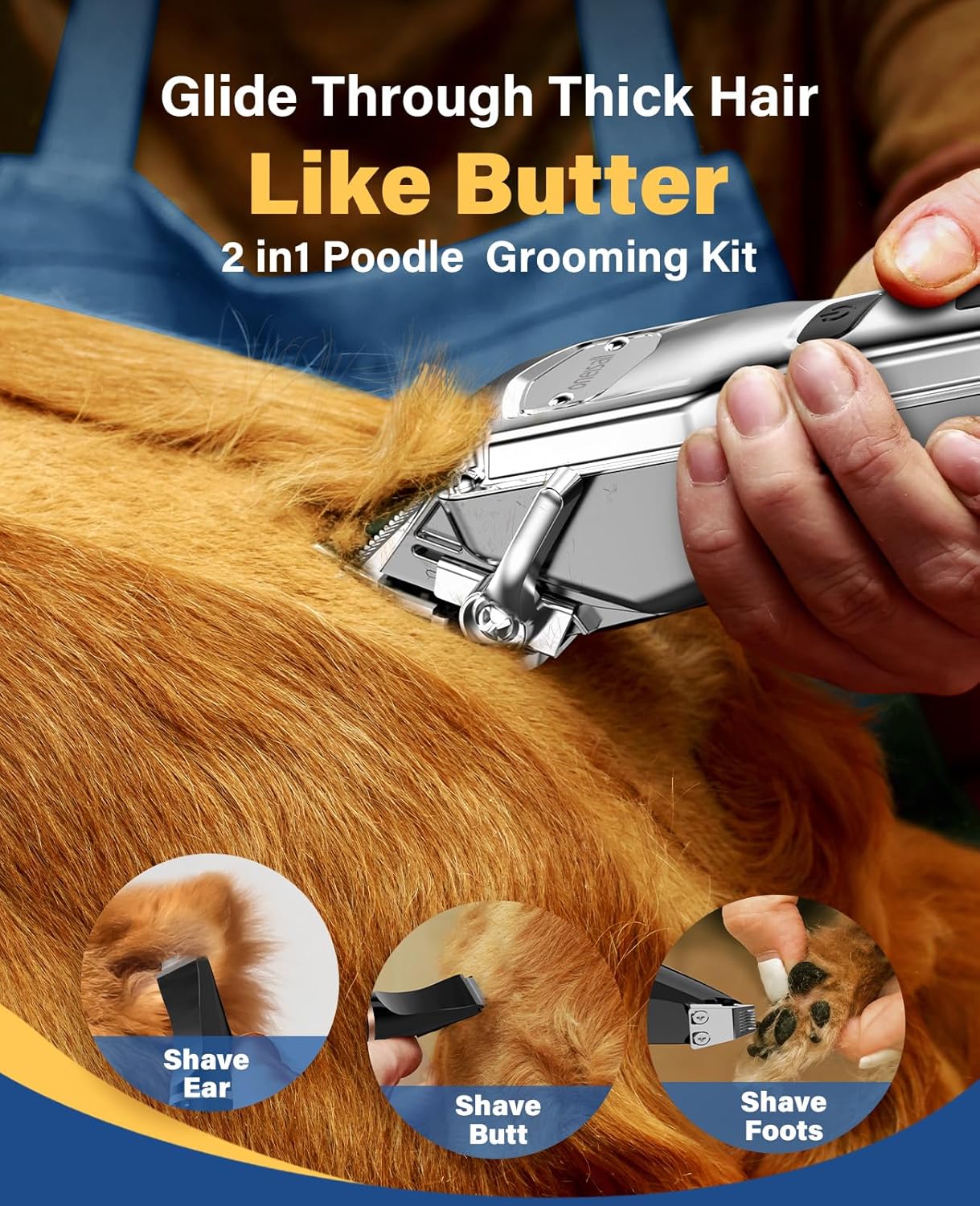 All-in-One Professional Dog Grooming Kit for Thick Coats - Quiet, Rechargeable, Cordless Pet Clippers