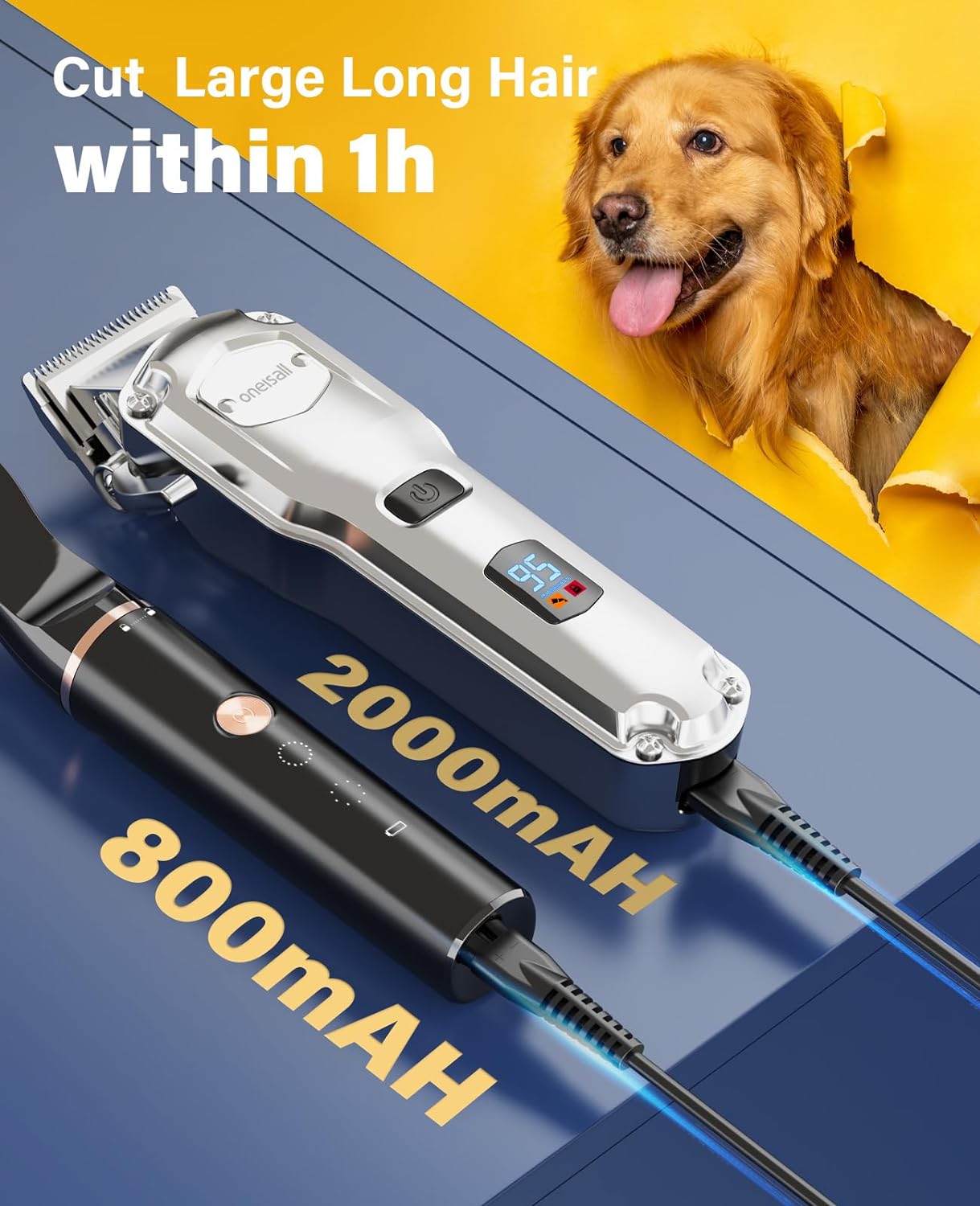 All-in-One Professional Dog Grooming Kit for Thick Coats - Quiet, Rechargeable, Cordless Pet Clippers