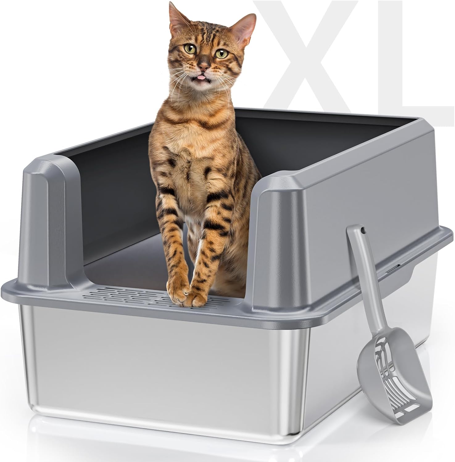 Suitfeel Extra Large Enclosed Stainless Steel Cat Litter Box with Lid - Odorless, Easy-Clean Metal Litter Box