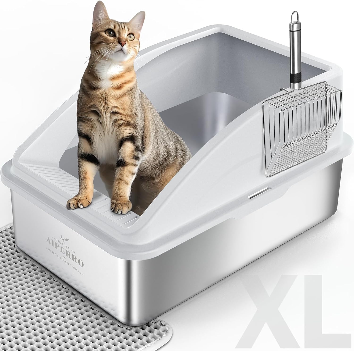 Stainless Steel Enclosed Cat Litter Box with Lid | Extra Large XL Litter Box for Big Cats