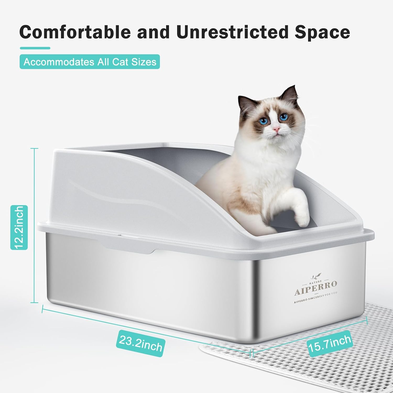 Stainless Steel Enclosed Cat Litter Box with Lid | Extra Large XL Litter Box for Big Cats