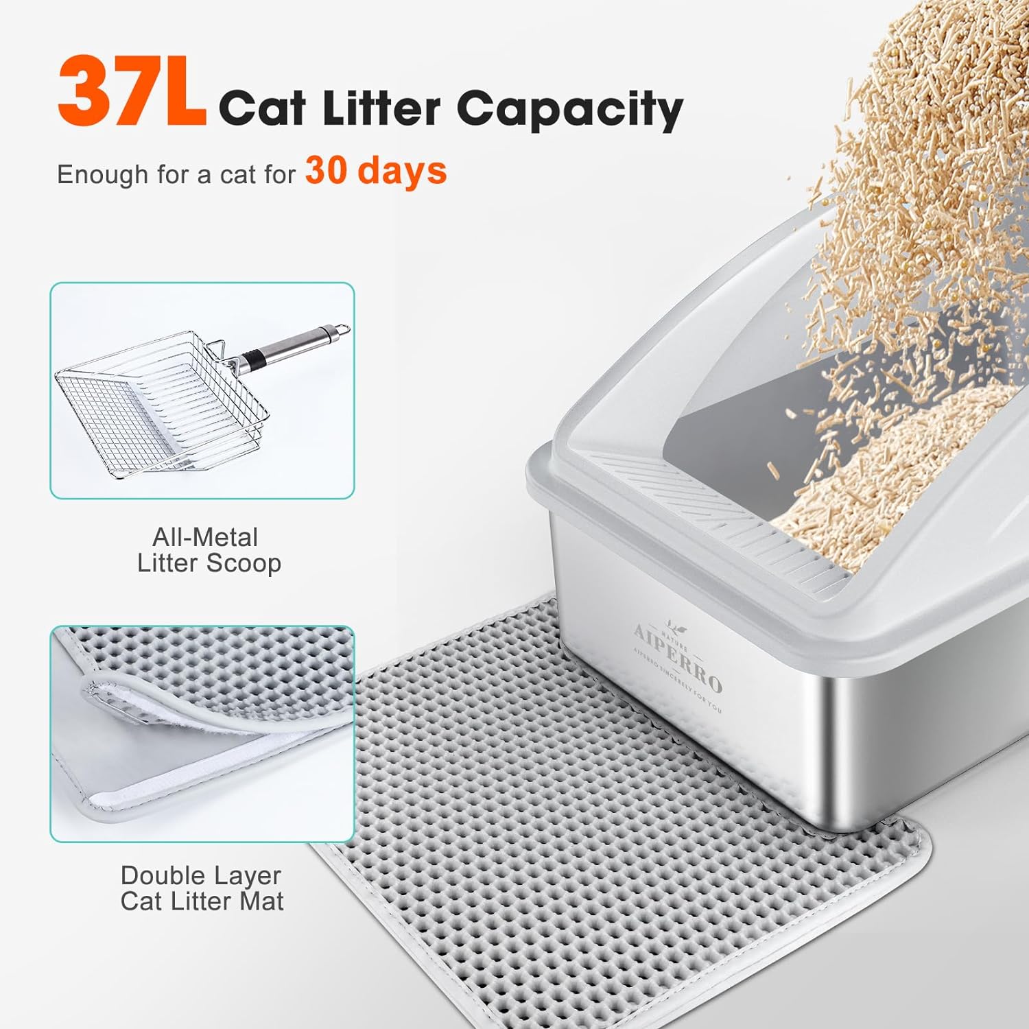 Stainless Steel Enclosed Cat Litter Box with Lid | Extra Large XL Litter Box for Big Cats