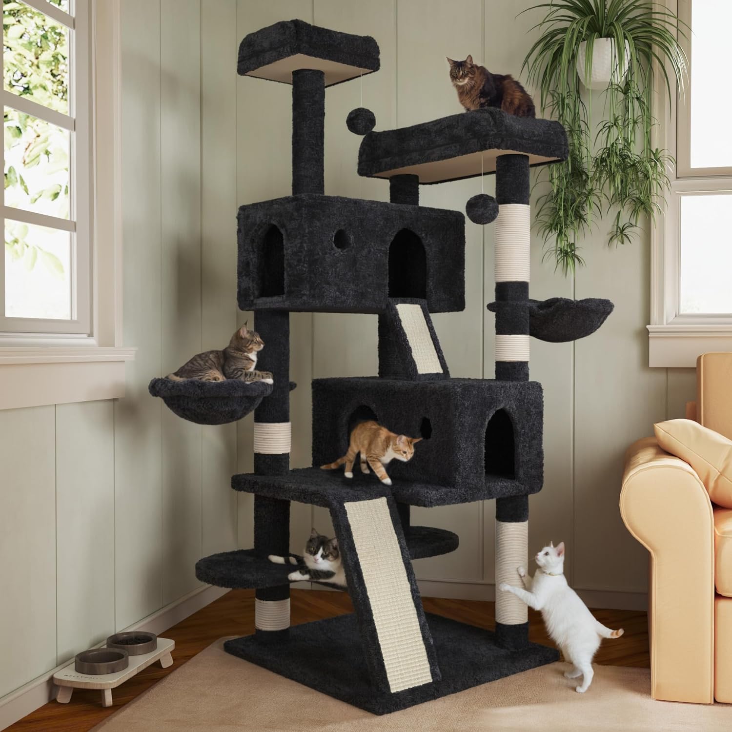 MUTICOR 5.5 Feet Large Multi-Level Cat Tree Tower for Big Indoor Cats with Plush Perches, Sisal Scratching Posts, Hammock