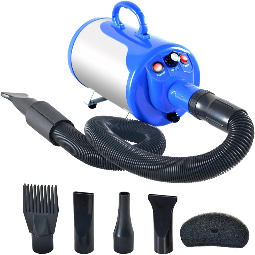 SHELANDY Blue Pet Hair Dryer with Heater - Professional Dog Grooming Blower