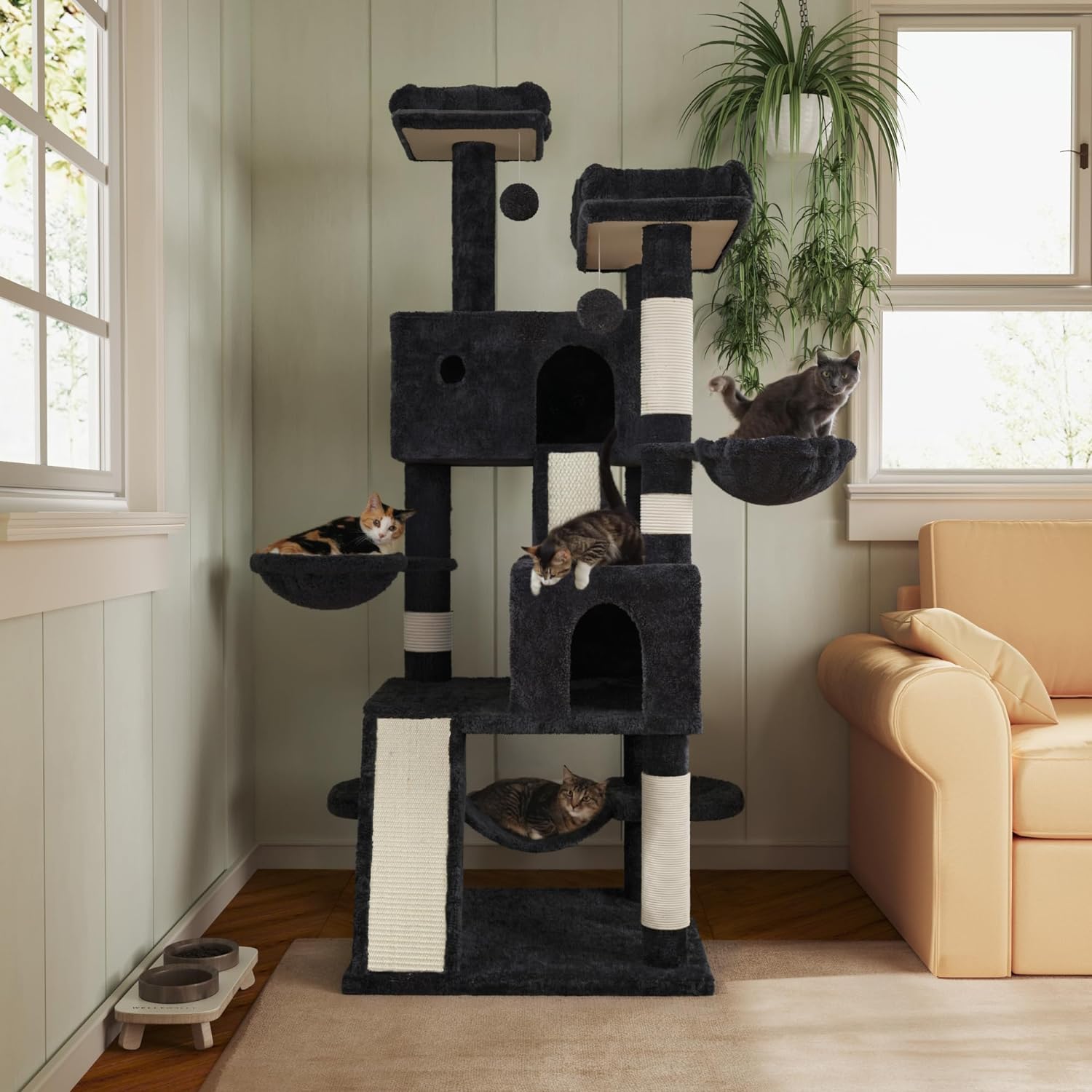 MUTICOR 5.5 Feet Large Multi-Level Cat Tree Tower for Big Indoor Cats with Plush Perches, Sisal Scratching Posts, Hammock