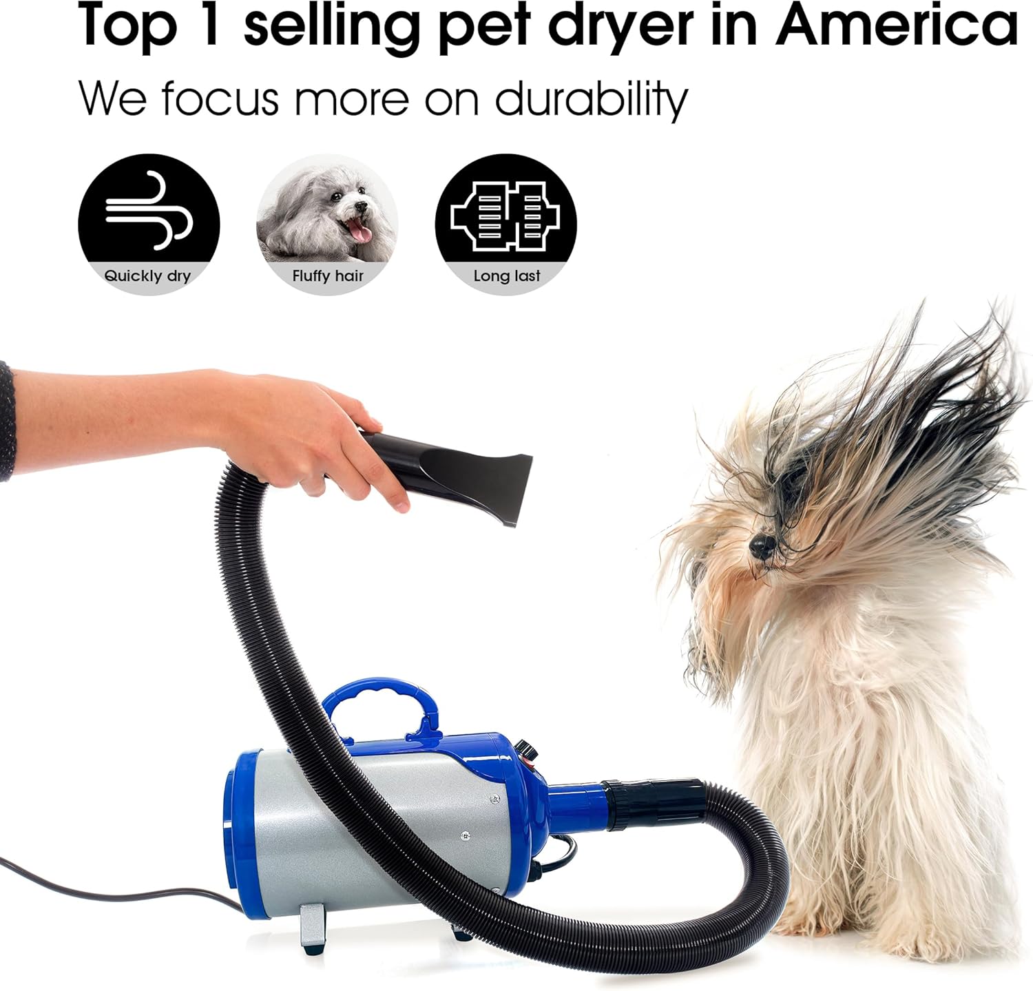 SHELANDY Blue Pet Hair Dryer with Heater - Professional Dog Grooming Blower