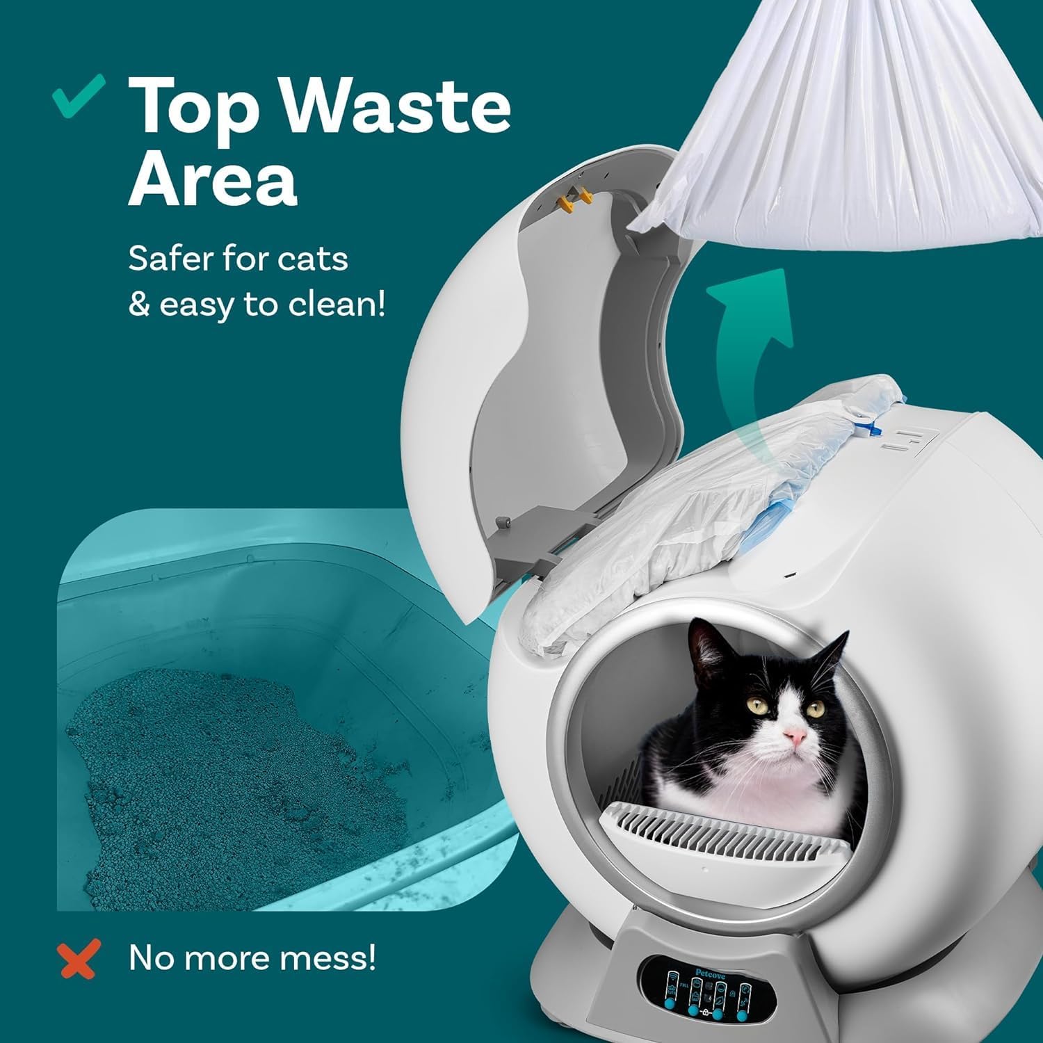 PetCove Smart Cat Litter Box – Self-Cleaning, Scoop-Free with Odor Control, App-Enabled, Ideal for Multiple Cats, Gray