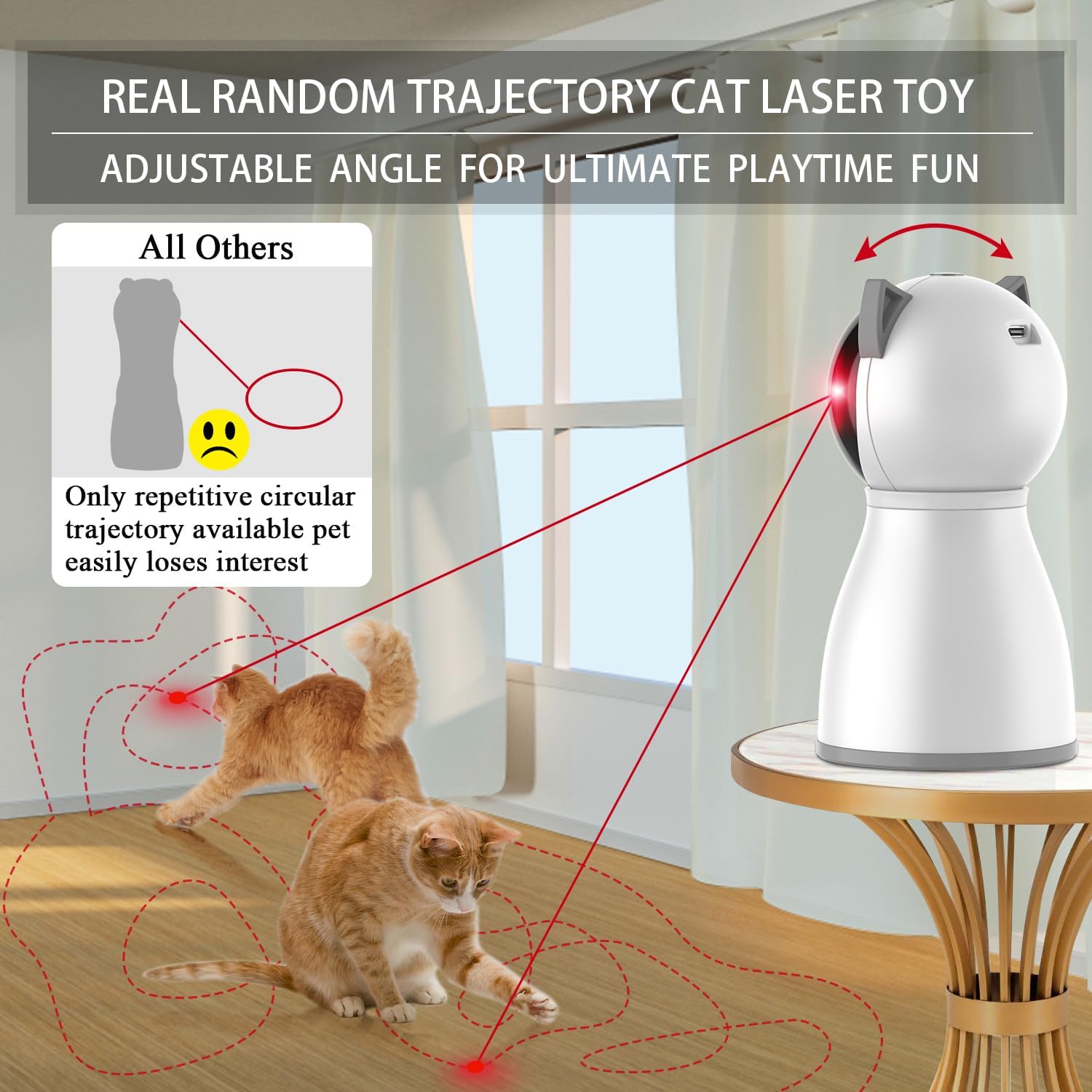 Rechargeable Automatic Laser Cat Toy with Random Trajectory Motion for Indoor Pets