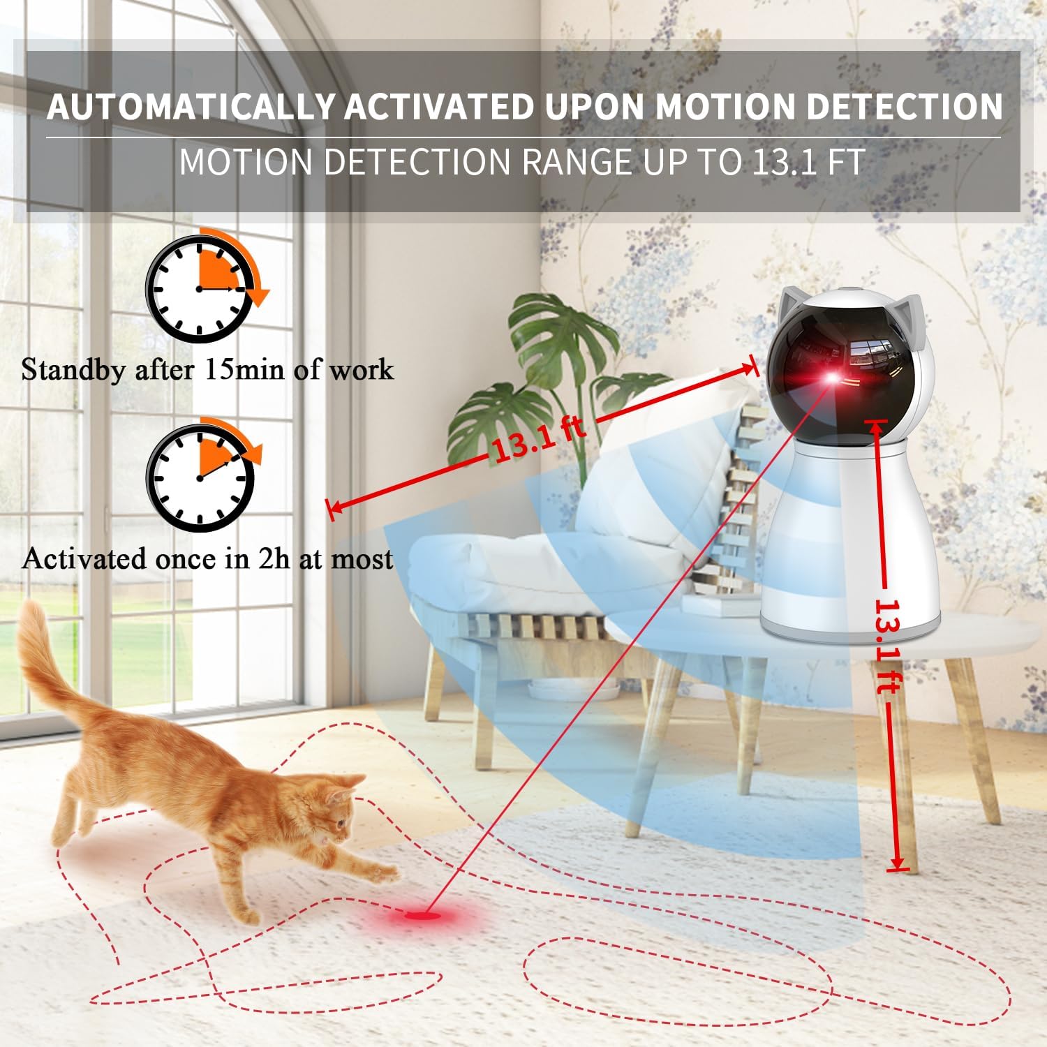 Rechargeable Automatic Laser Cat Toy with Random Trajectory Motion for Indoor Pets