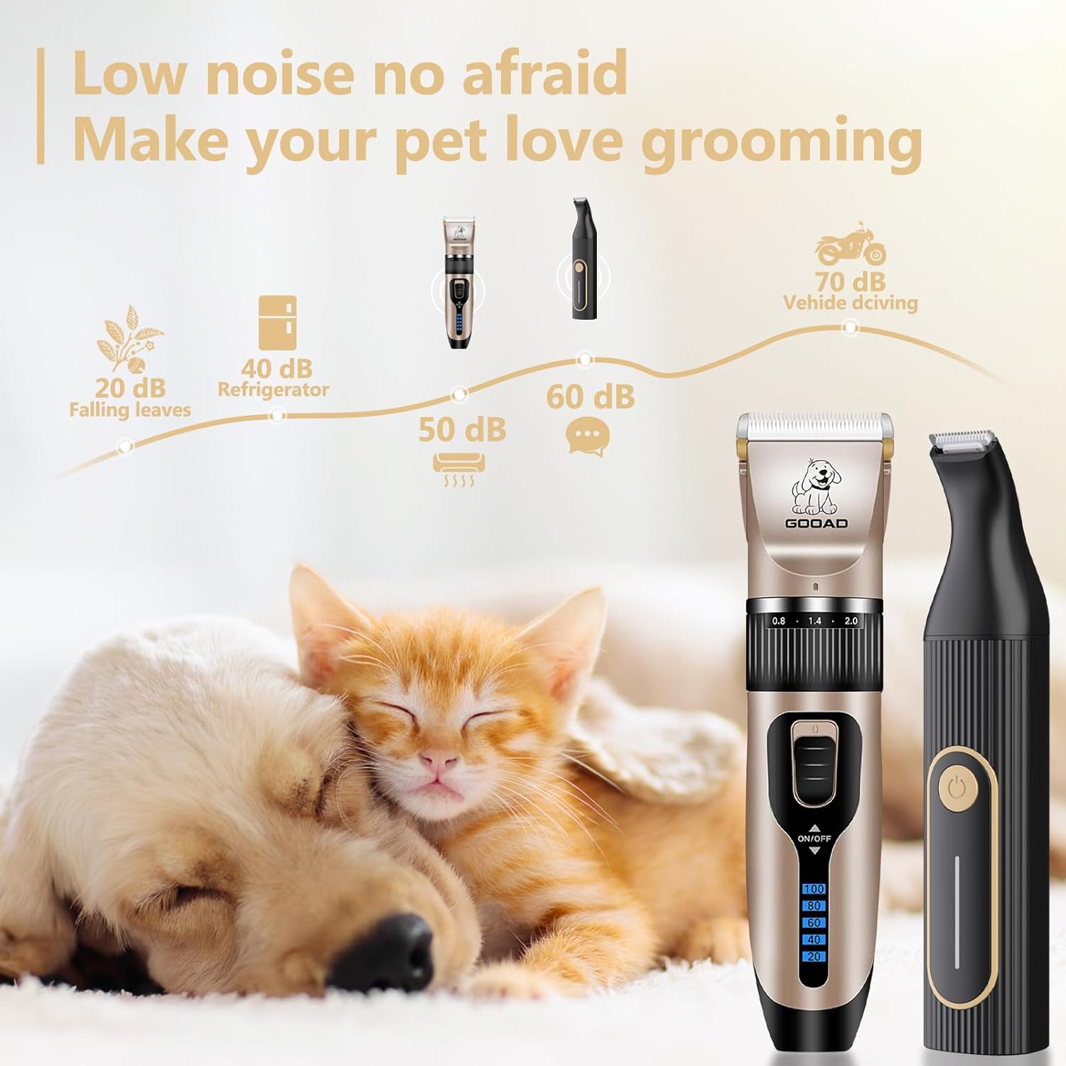 4-in-1 Cordless Pet Grooming Kit: Quiet Rechargeable Clippers with Nail Grinder, Trimmer, and Shaver for Dogs and Cats - Gold & Black