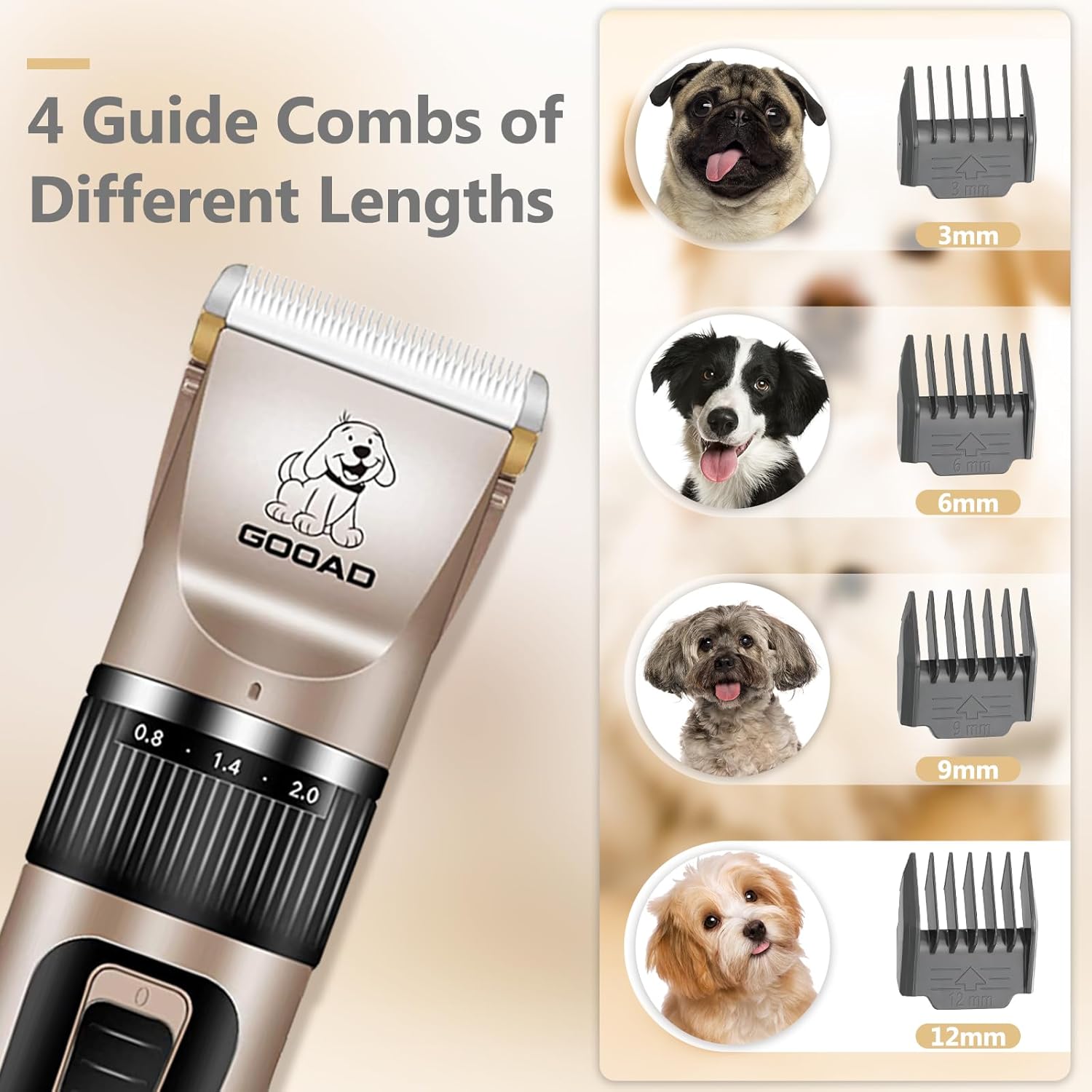 4-in-1 Cordless Pet Grooming Kit: Quiet Rechargeable Clippers with Nail Grinder, Trimmer, and Shaver for Dogs and Cats - Gold & Black