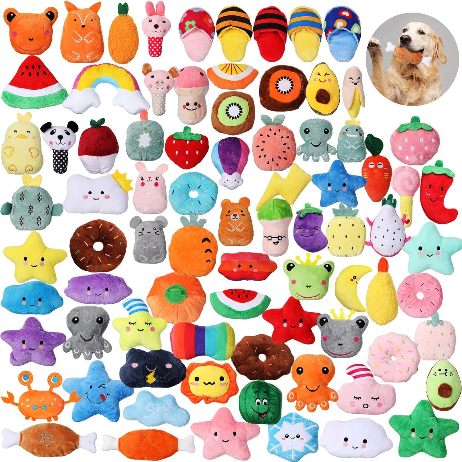 Hungdao 80-Piece Squeaky Plush Toy Set for Puppies and Small Dogs - Chew and Teething Toys with Novelty Designs