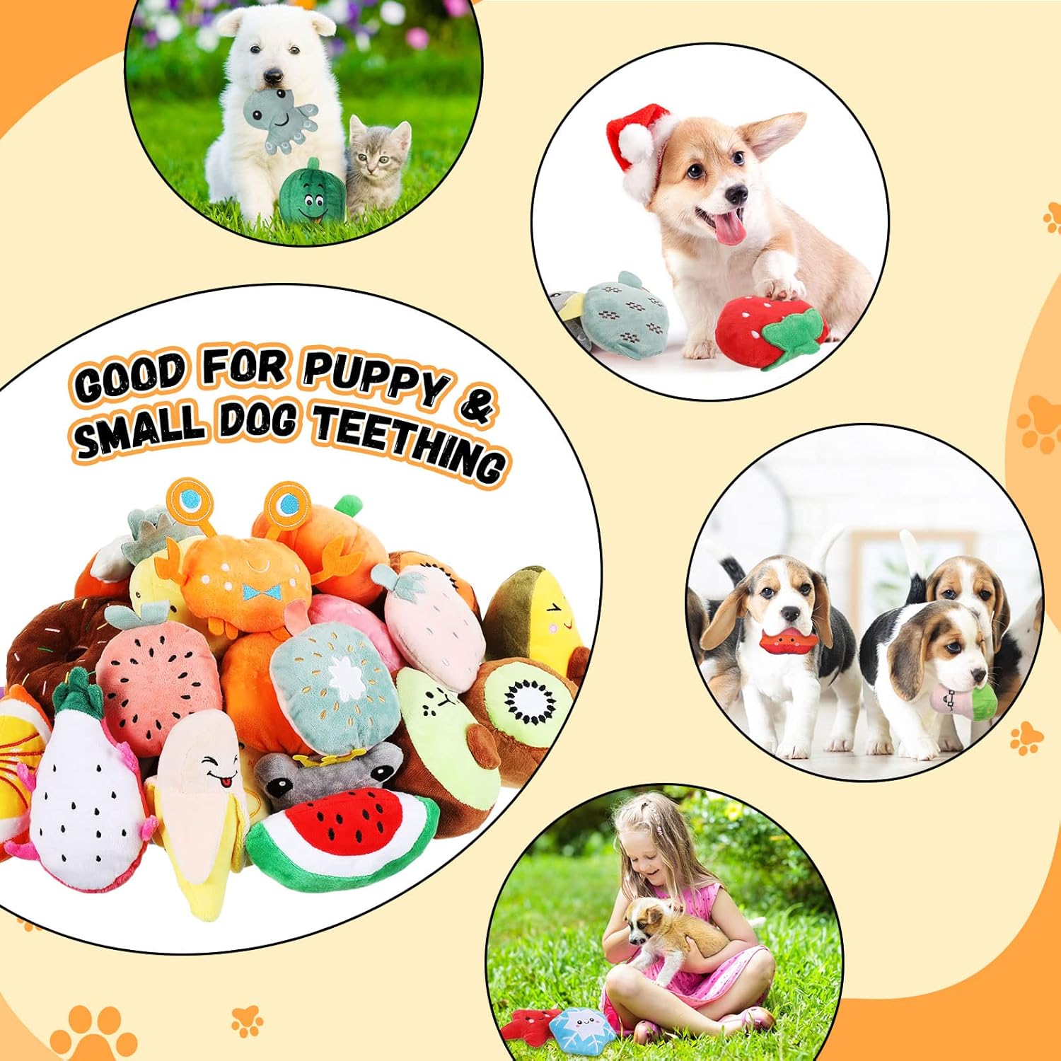 Hungdao 80-Piece Squeaky Plush Toy Set for Puppies and Small Dogs - Chew and Teething Toys with Novelty Designs