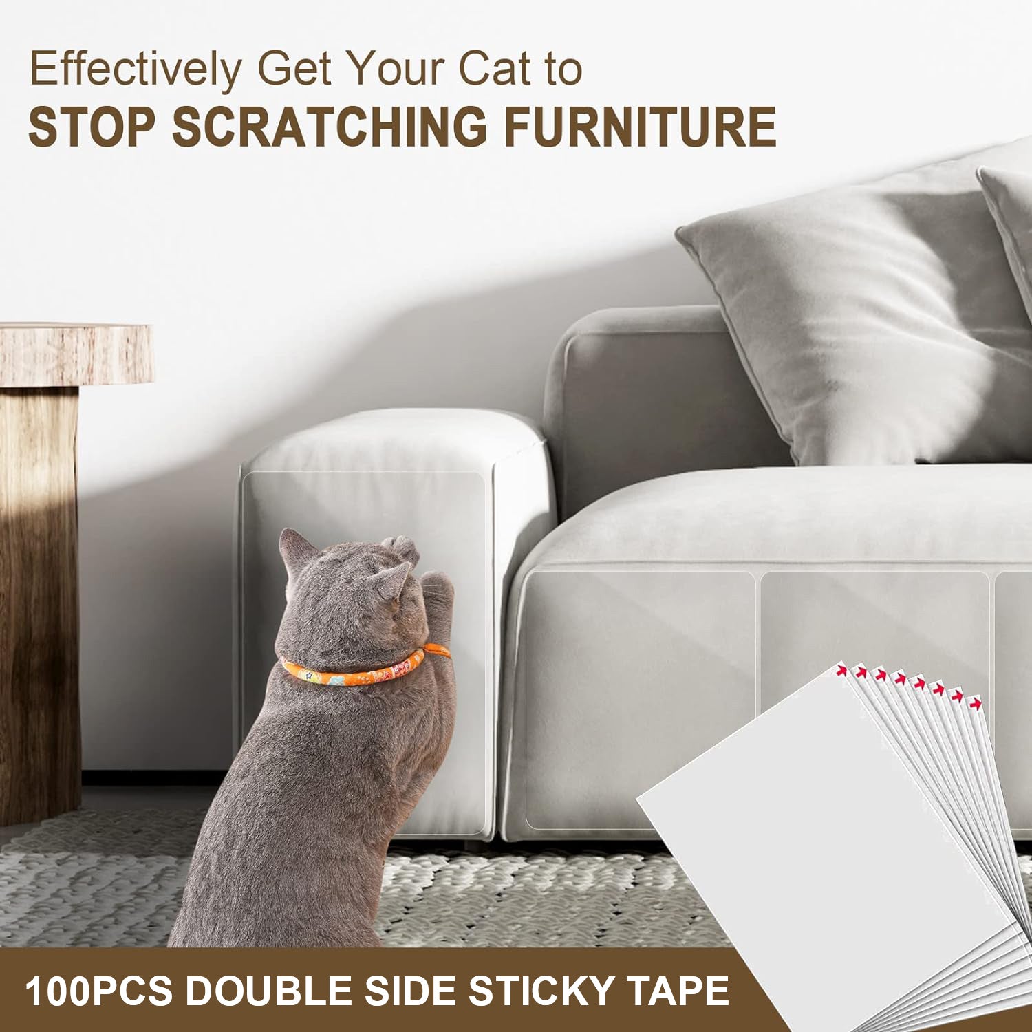 HappyFreeSX Cat Scratch Deterrent Tape – 100 Sheets of Double-Sided, Transparent, Residue-Free Furniture Protectors