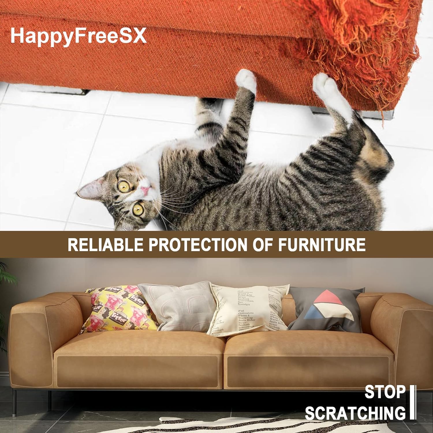 HappyFreeSX Cat Scratch Deterrent Tape – 100 Sheets of Double-Sided, Transparent, Residue-Free Furniture Protectors