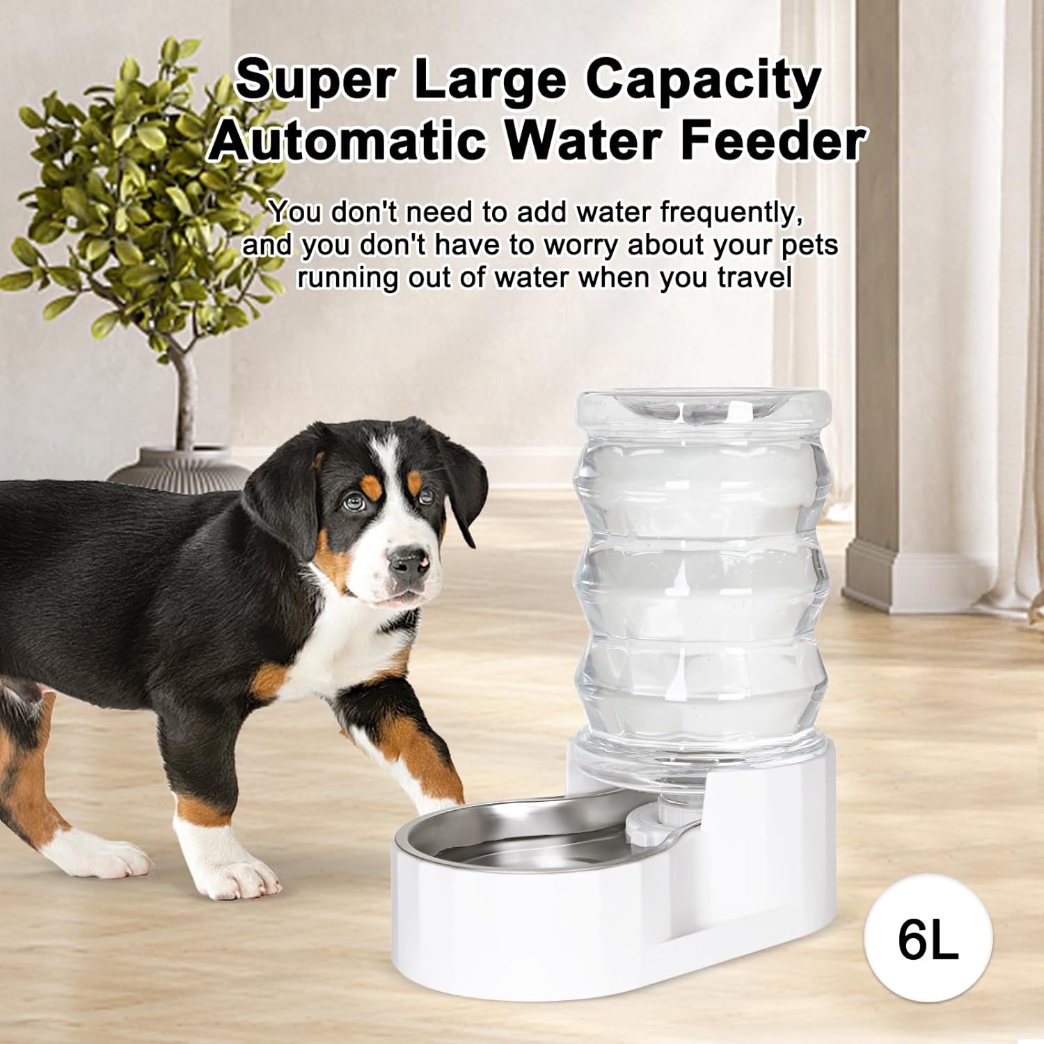 RIZZARI Automatic 6L Pet Water Dispenser - Stainless Steel Gravity-Feed