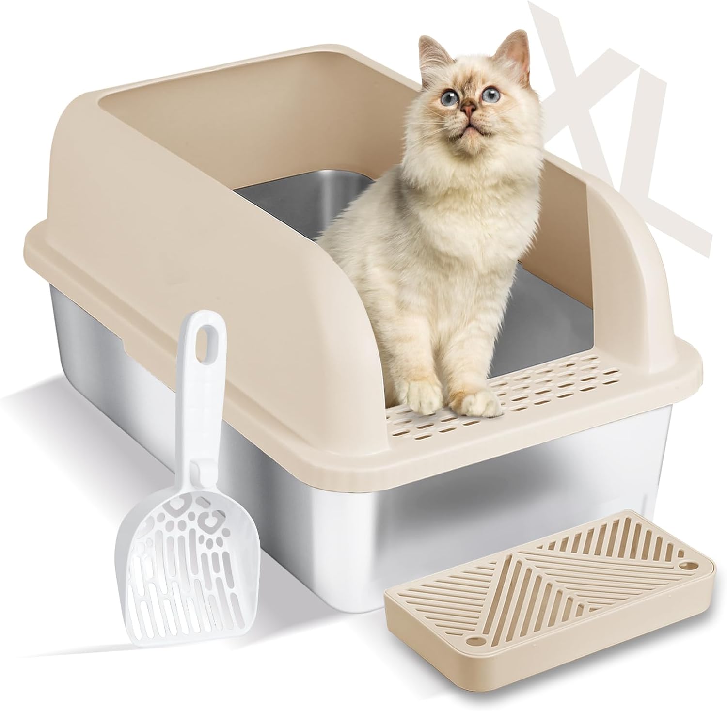 Chenove Extra Large Stainless Steel Cat Litter Box with High Walls - Enclosed XL Cat Litter Box for Large and Multiple Cats - Easy to Clean, Leak-Proof, Non-Stick Design