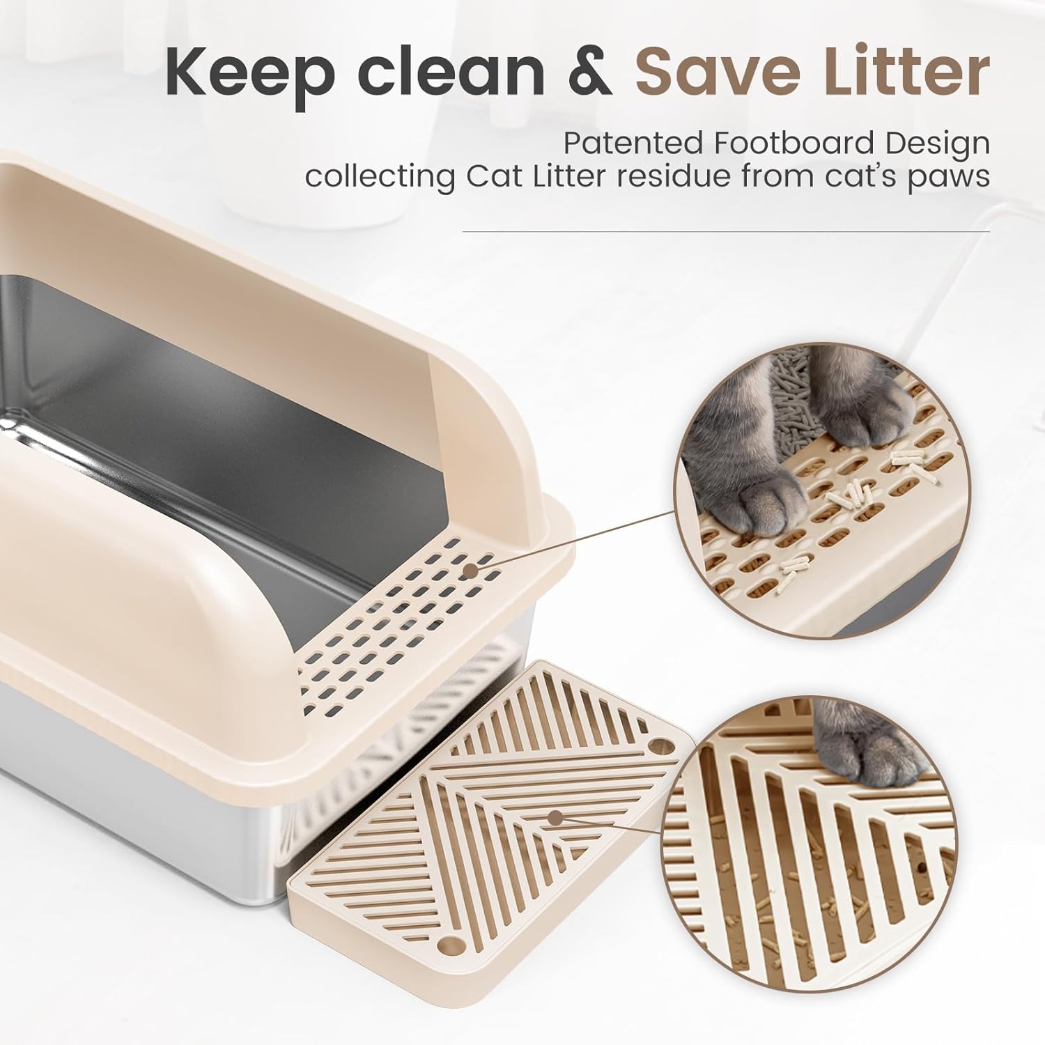 Chenove Extra Large Stainless Steel Cat Litter Box with High Walls - Enclosed XL Cat Litter Box for Large and Multiple Cats - Easy to Clean, Leak-Proof, Non-Stick Design