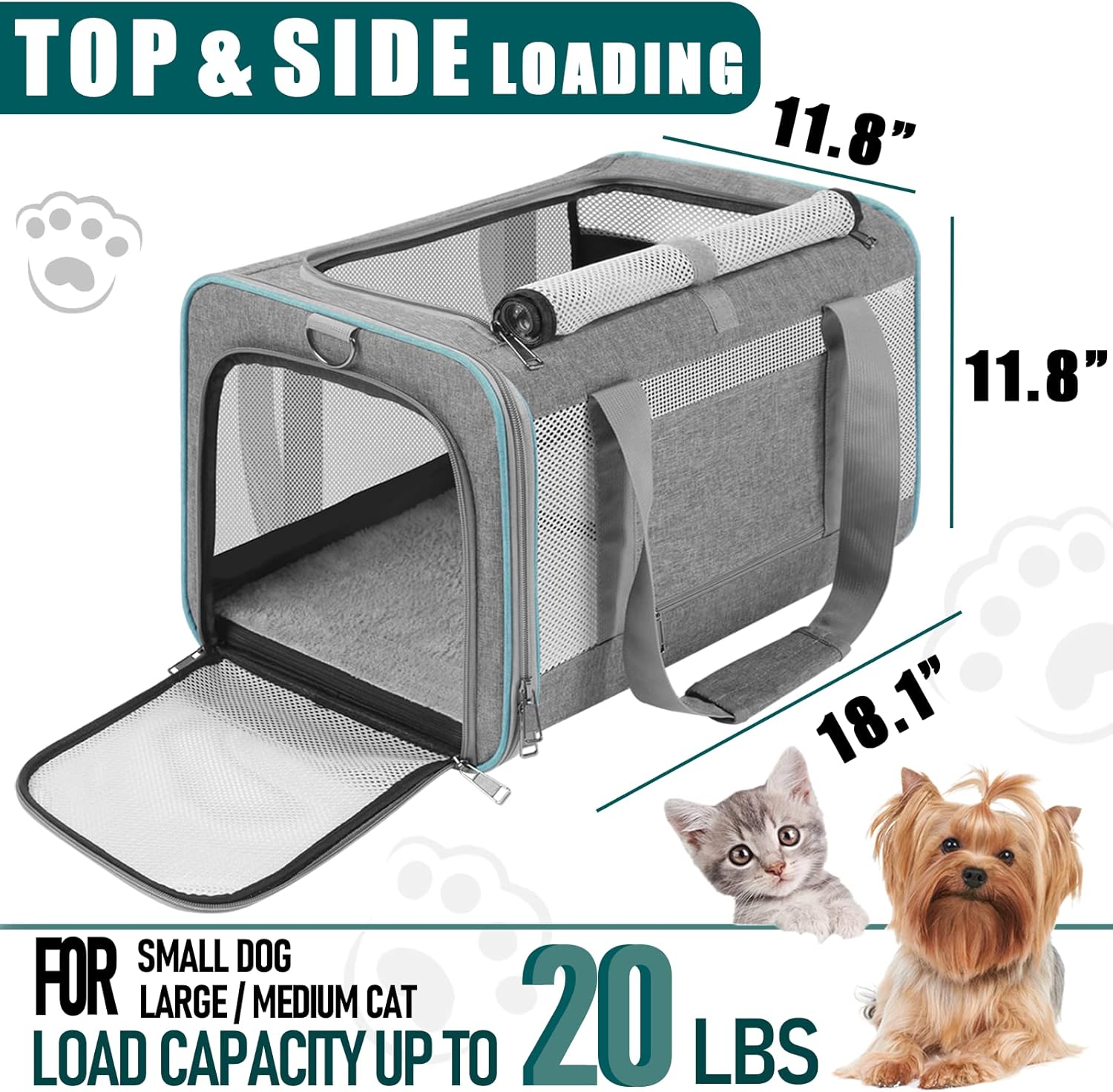 Premium Pet Carrier for Large Cats and Small Dogs - Soft-Sided Travel Bag, Collapsible Design, Top-Load Access