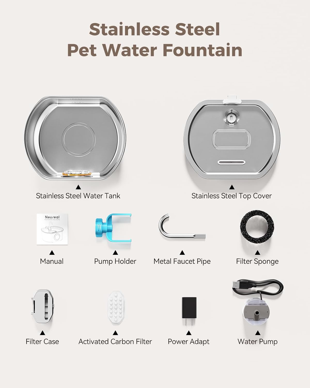 Premium Stainless Steel Cat Water Fountain: 108 oz Automatic Pet Water Dispenser with Quadruple Filtration