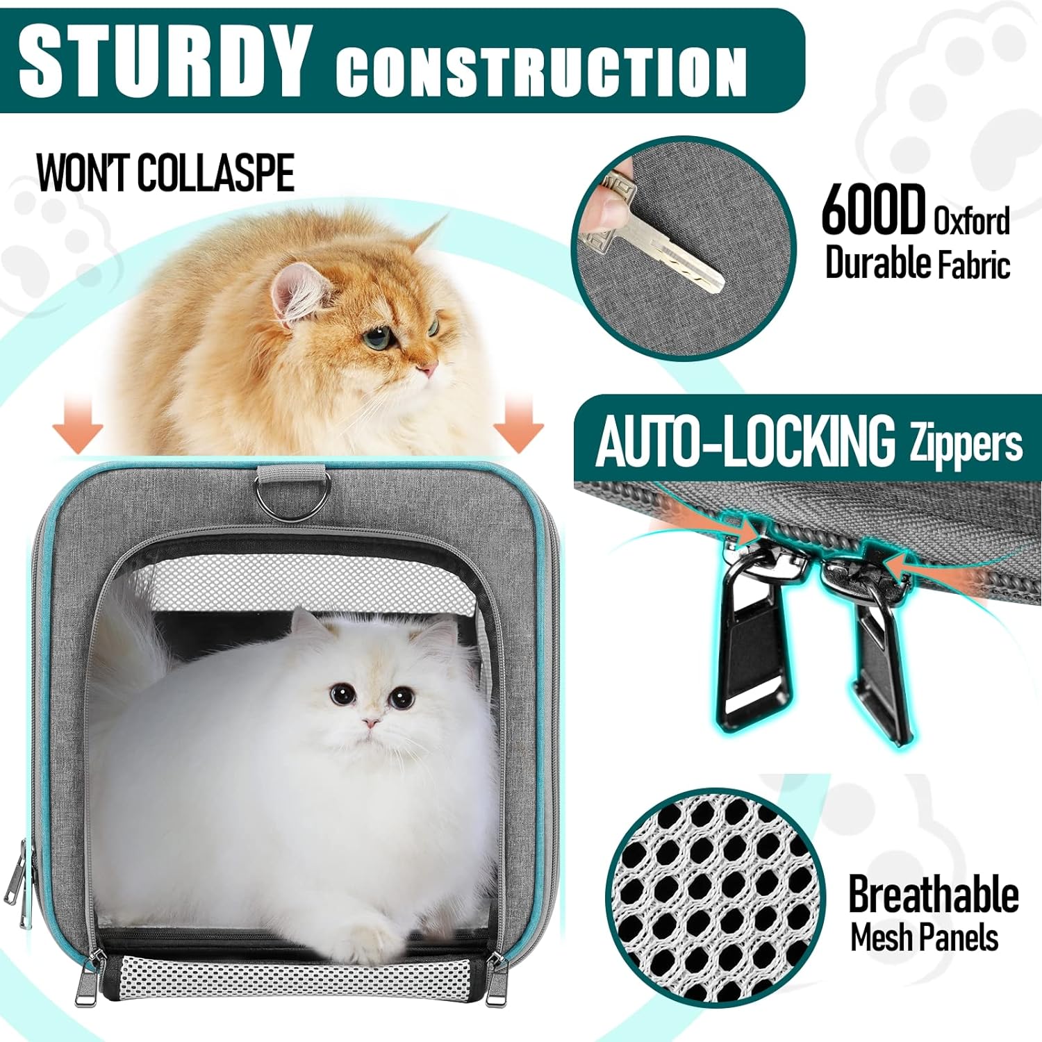 Premium Pet Carrier for Large Cats and Small Dogs - Soft-Sided Travel Bag, Collapsible Design, Top-Load Access