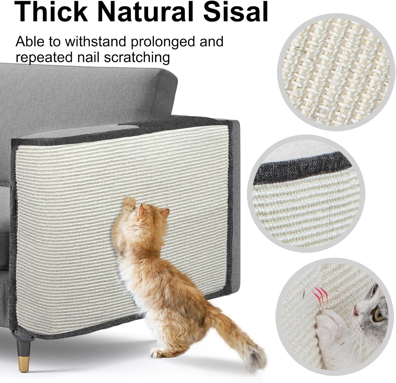 Cat Furniture Protector with Natural Sisal for Sofas and Chairs