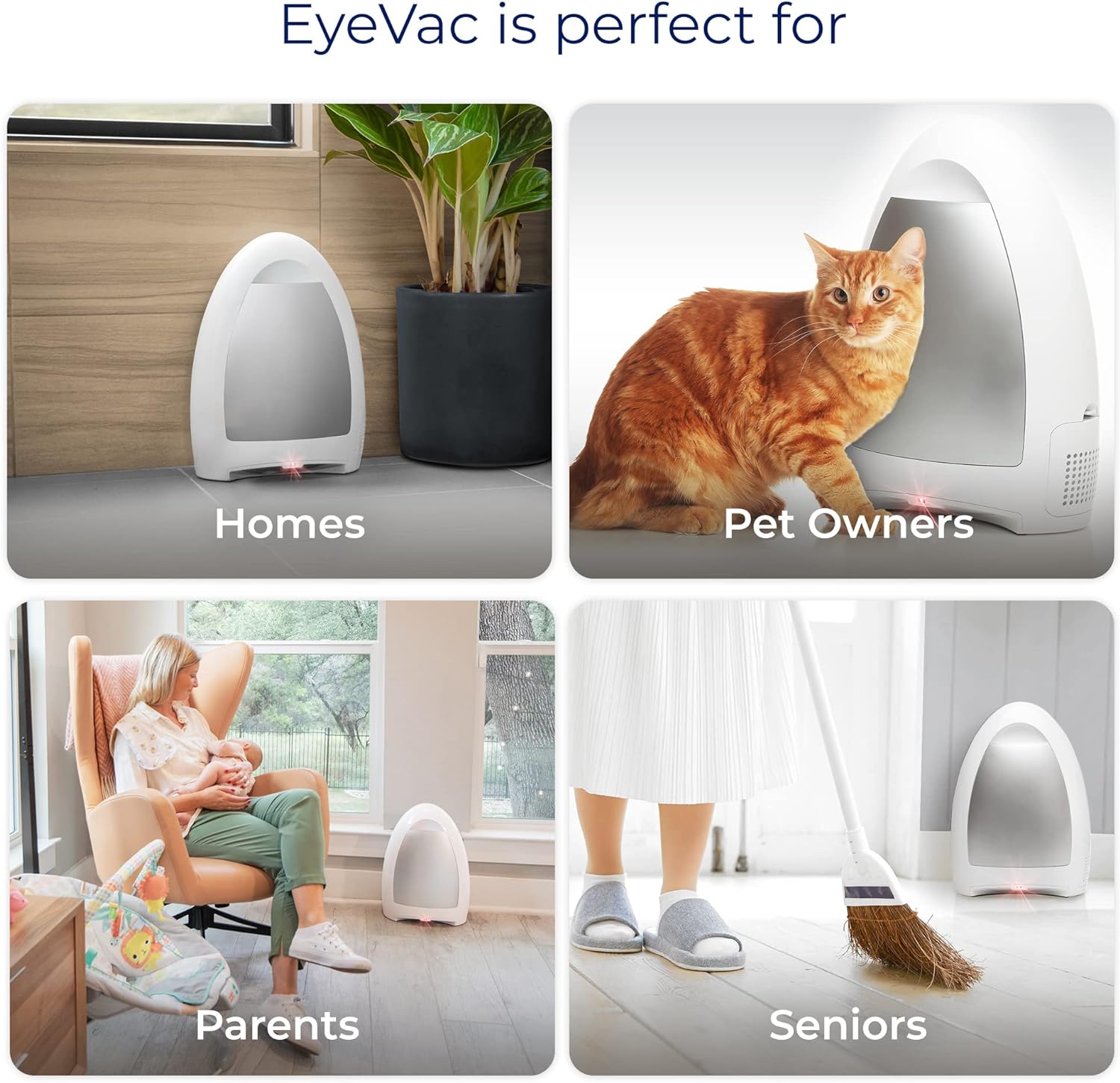 EyeVac Home: Touchless, Fast, and Powerful Automatic Dustpan (White)